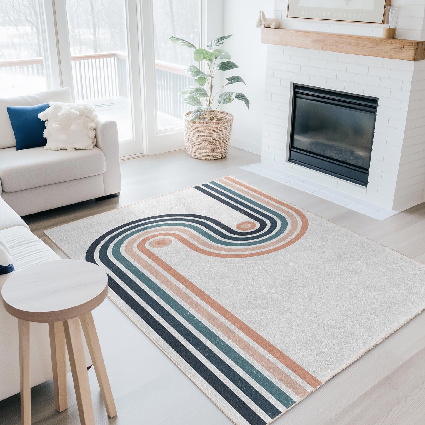 Modern Geometric Rectangular Area Rug, Stylish Line Pattern Carpet, Living Room Decor, Soft Home Rug, Contemporary Design