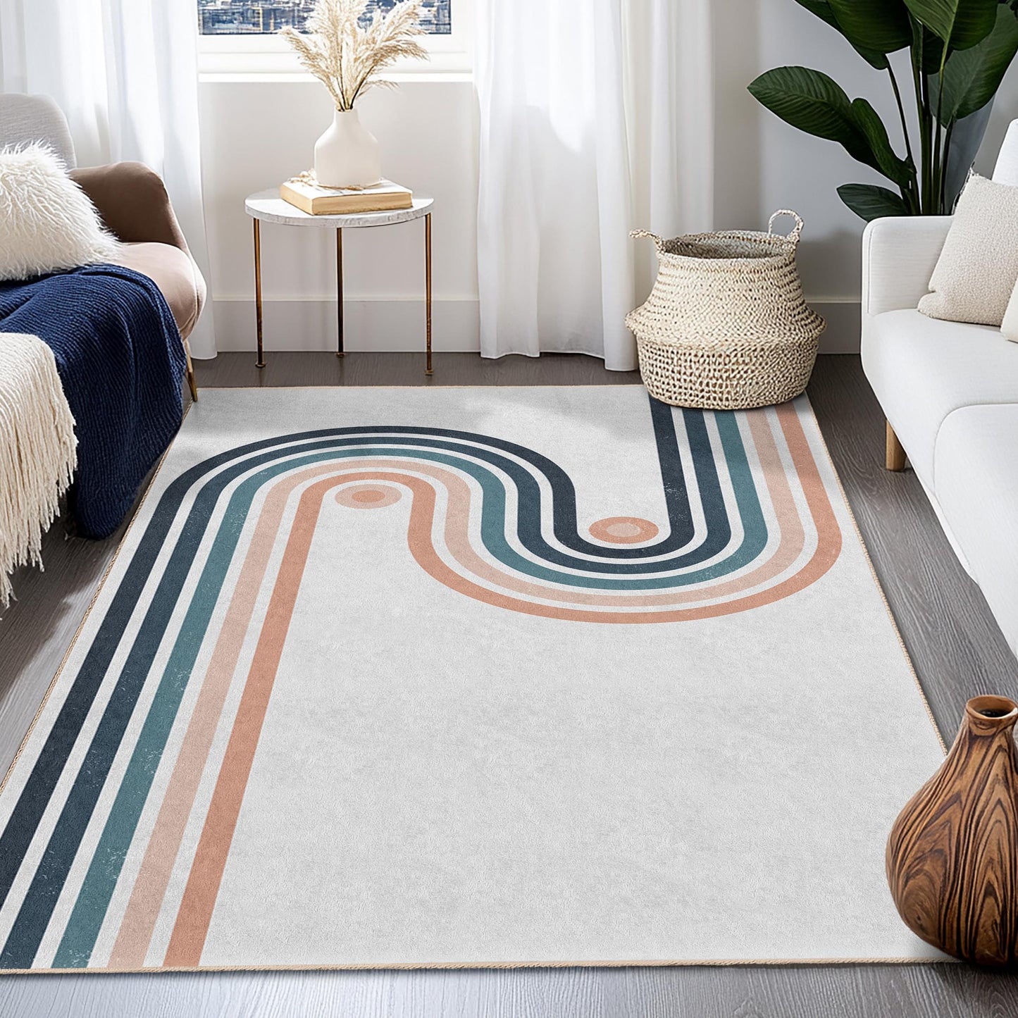 Modern Geometric Rectangular Area Rug, Stylish Line Pattern Carpet, Living Room Decor, Soft Home Rug, Contemporary Design