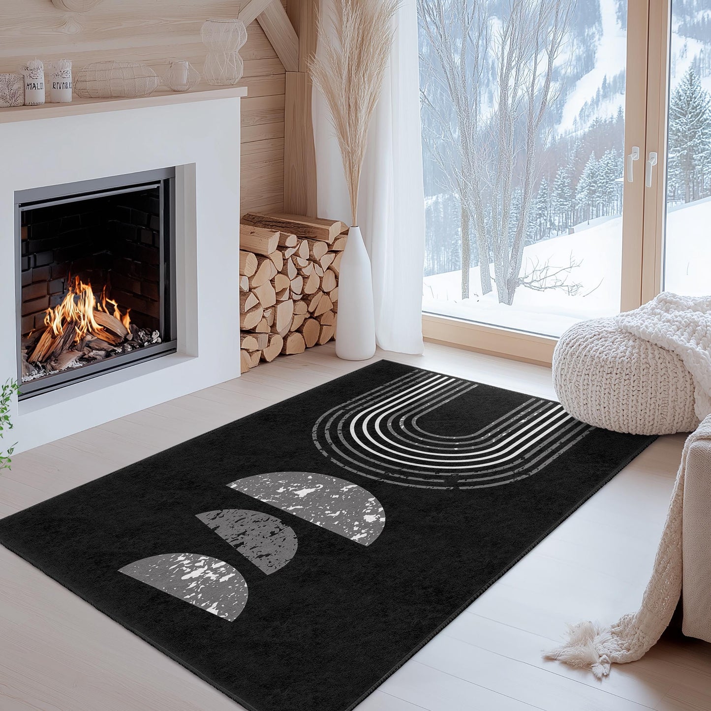 Modern Geometric Rectangular Rug, Stylish Black and White Area Rug, Contemporary Home Decor, Living Room Carpet, Abstract Design Rug