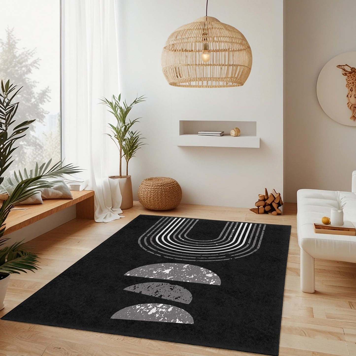 Modern Geometric Rectangular Rug, Stylish Black and White Area Rug, Contemporary Home Decor, Living Room Carpet, Abstract Design Rug