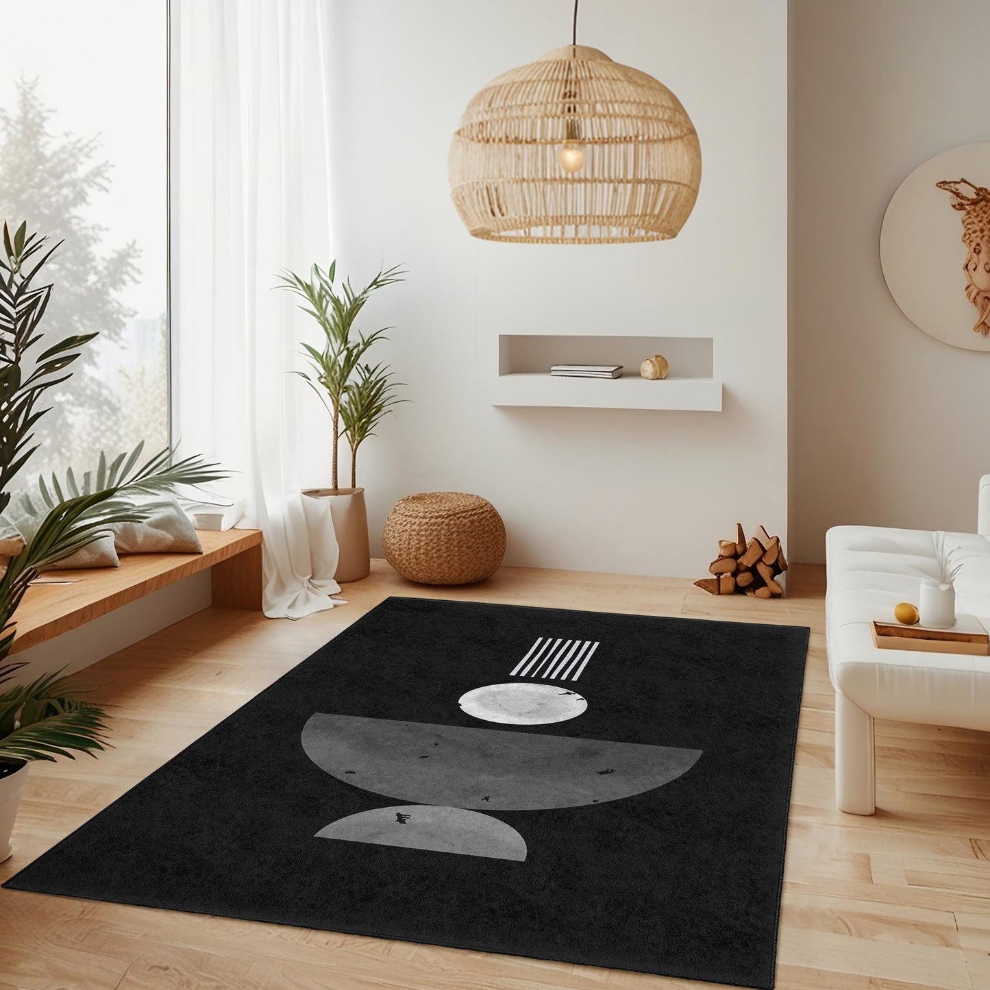 Modern Geometric Abstract Area Rug, Rectangle Black and White Rug, Stylish Living Room Decor, Contemporary Home Mat, Unique Floor Covering