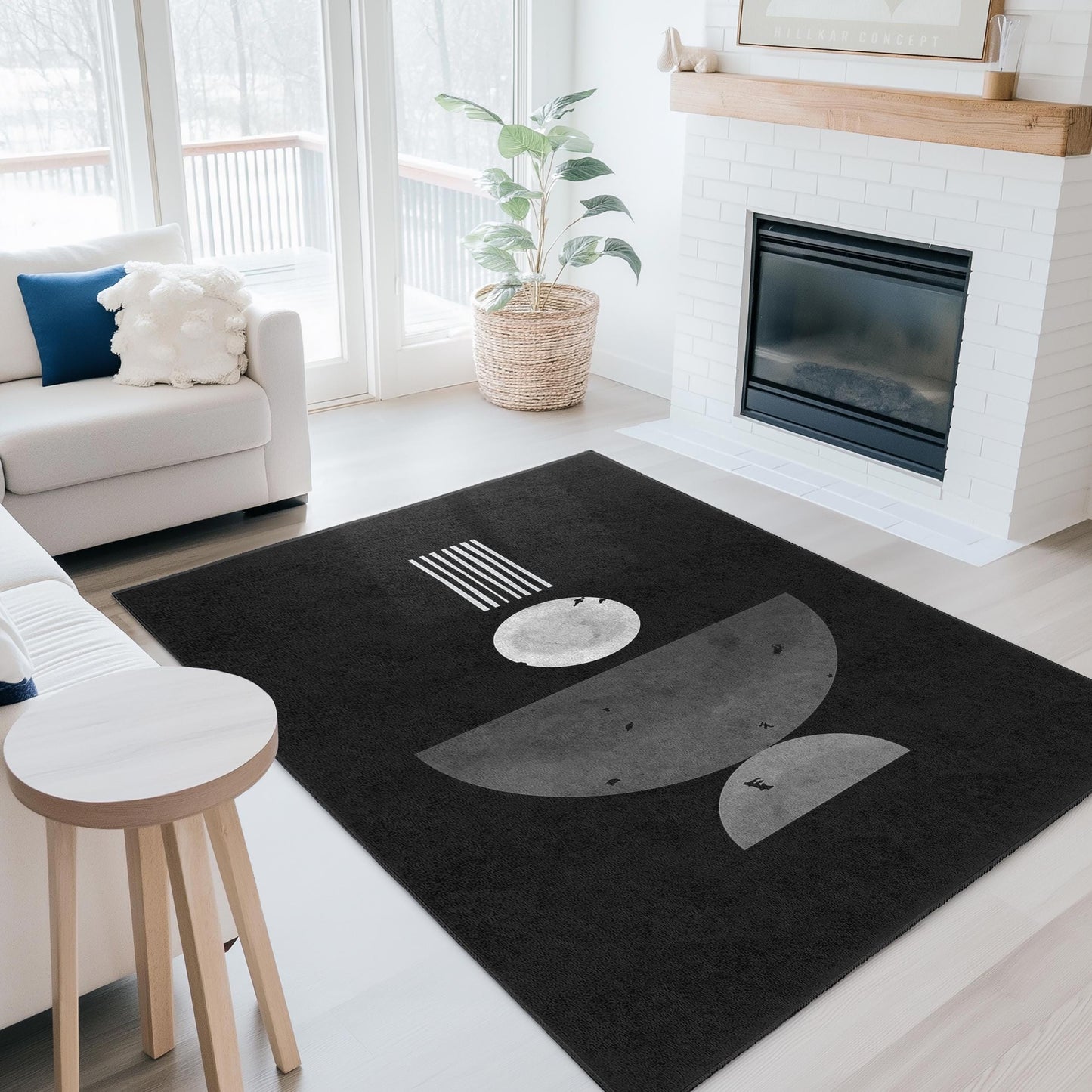 Modern Geometric Abstract Area Rug, Rectangle Black and White Rug, Stylish Living Room Decor, Contemporary Home Mat, Unique Floor Covering