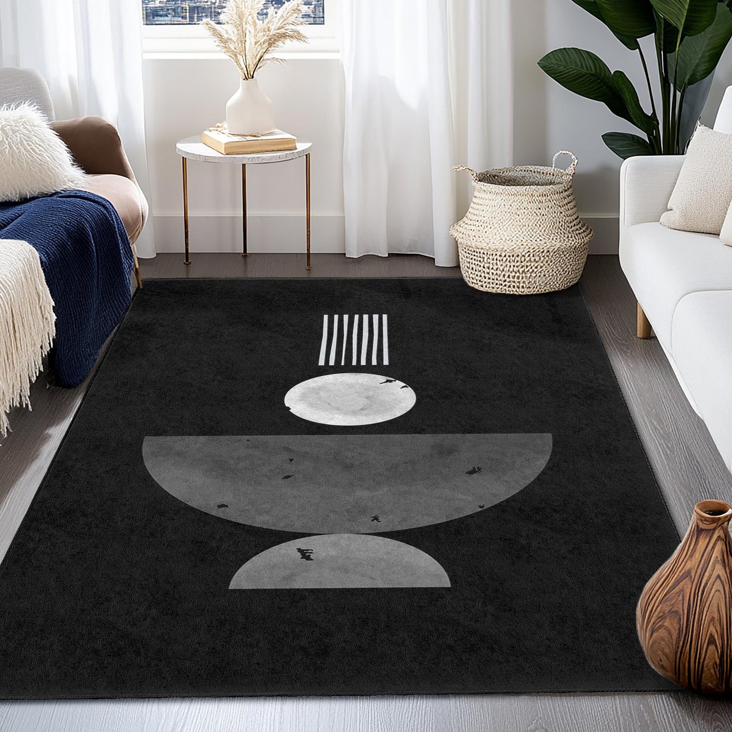 Modern Geometric Abstract Area Rug, Rectangle Black and White Rug, Stylish Living Room Decor, Contemporary Home Mat, Unique Floor Covering
