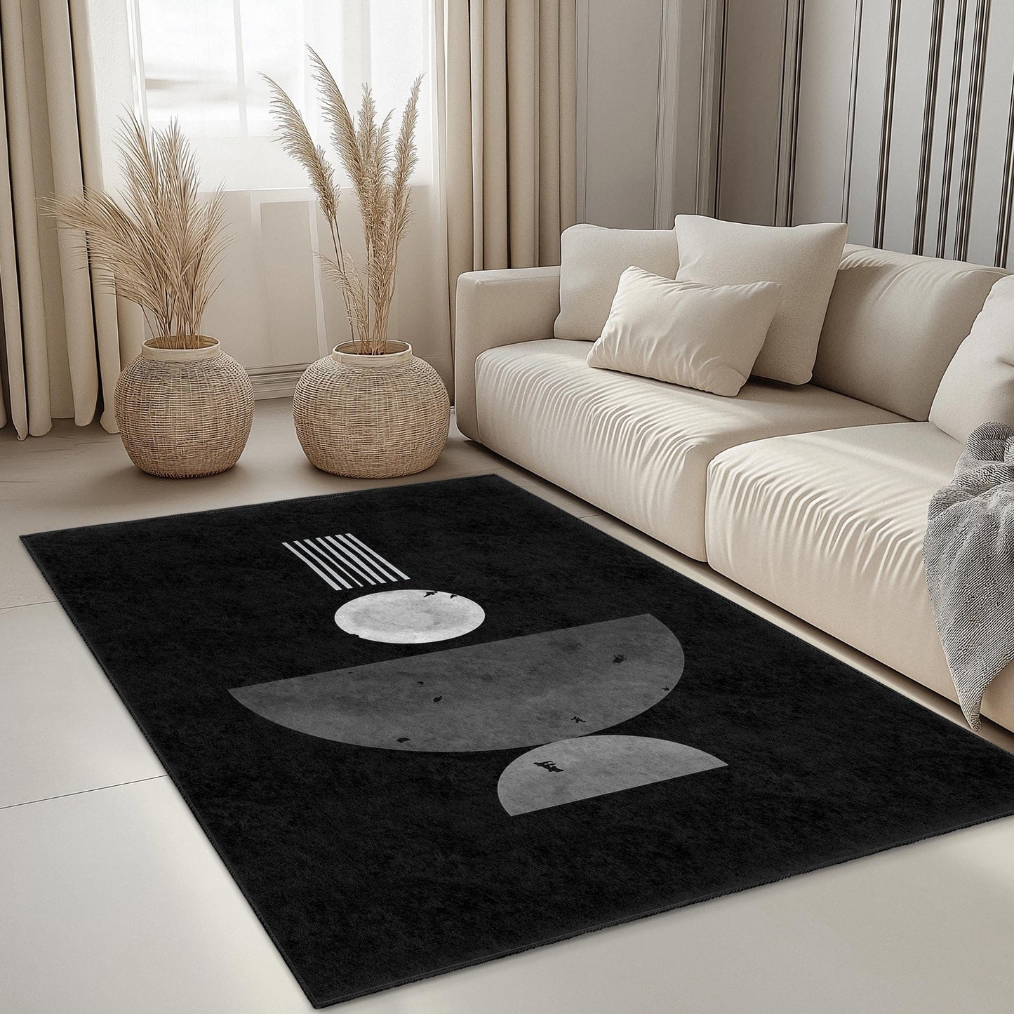 Modern Geometric Abstract Area Rug, Rectangle Black and White Rug, Stylish Living Room Decor, Contemporary Home Mat, Unique Floor Covering