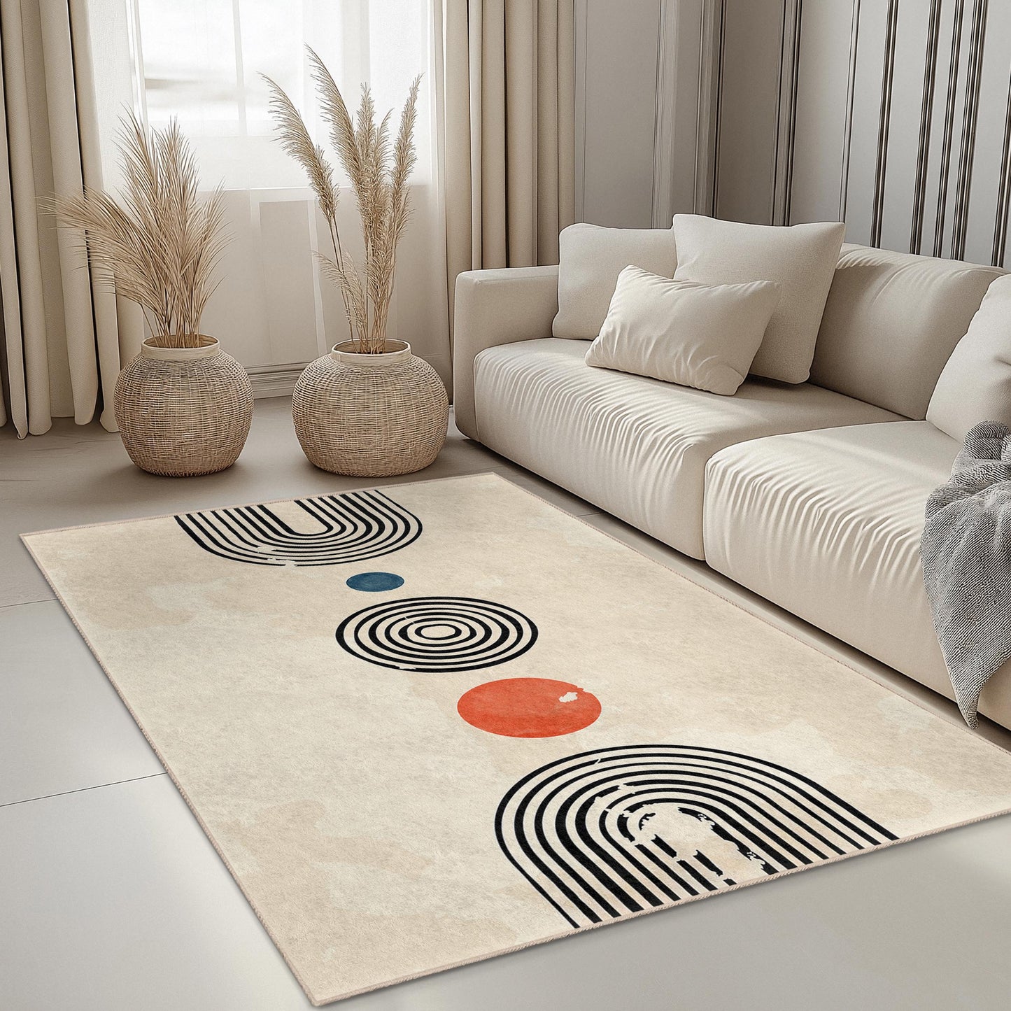 Geometric Pattern Rectangular Area Rug, Modern Design Rug, Minimalist Home Decor, Living Room Carpet, Stylish Floor Mat