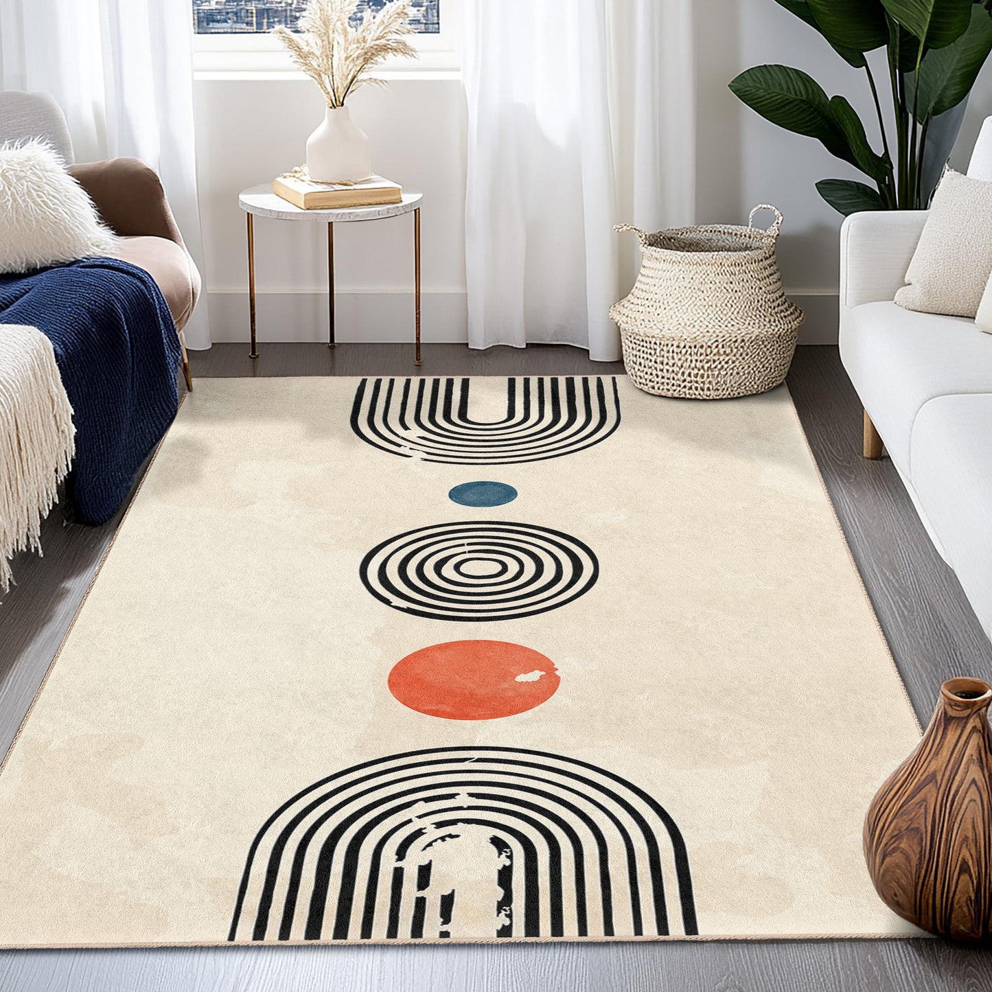 Geometric Pattern Rectangular Area Rug, Modern Design Rug, Minimalist Home Decor, Living Room Carpet, Stylish Floor Mat