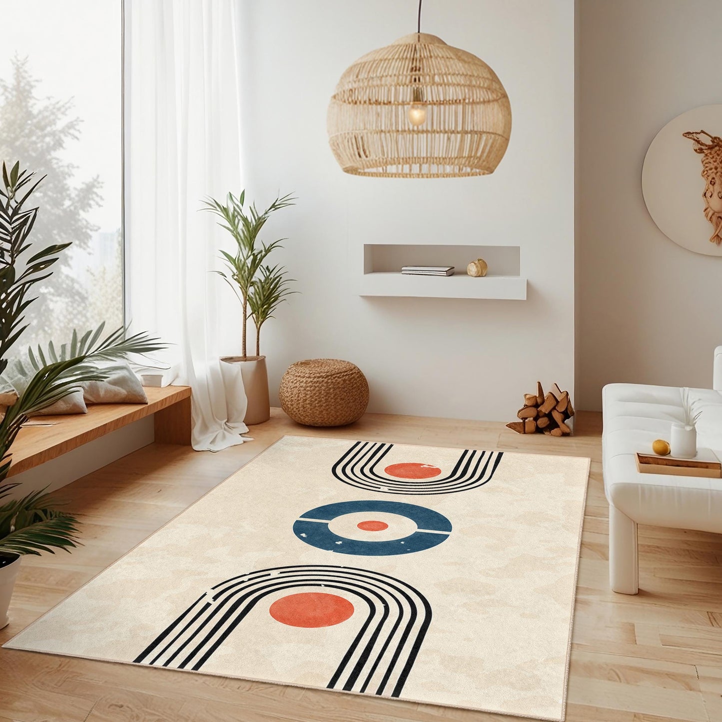 Geometric Retro Rectangle Area Rug, Modern Design Carpet for Living Room, Soft Indoor Rug, Stylish Home Decor, Unique Floor Mat