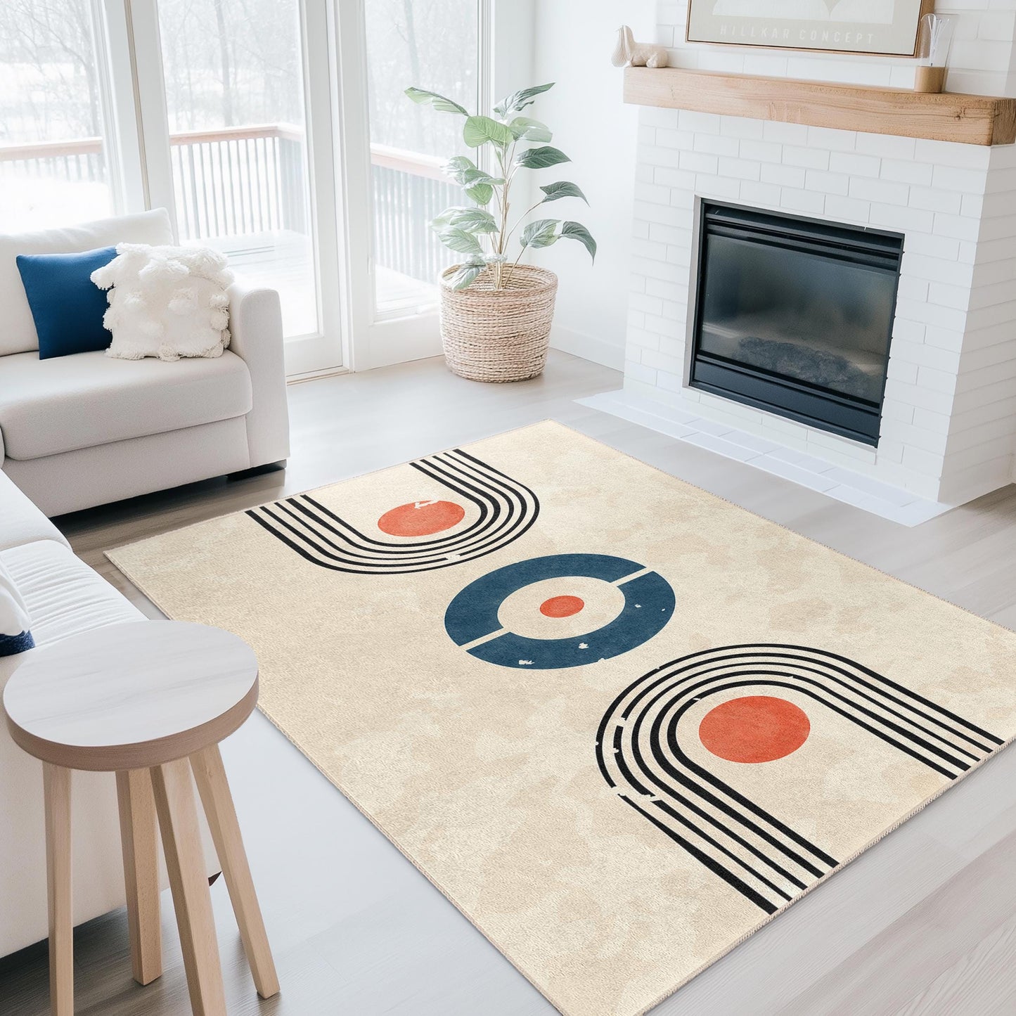 Geometric Retro Rectangle Area Rug, Modern Design Carpet for Living Room, Soft Indoor Rug, Stylish Home Decor, Unique Floor Mat