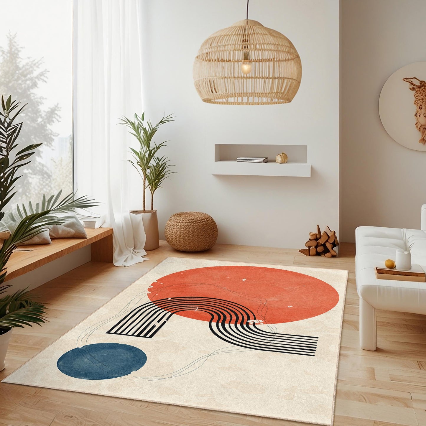 Abstract Geometric Rectangle Rug, Modern Art Area Rug, Boho Decor Carpet, Stylish Home Flooring, Contemporary Design Rug