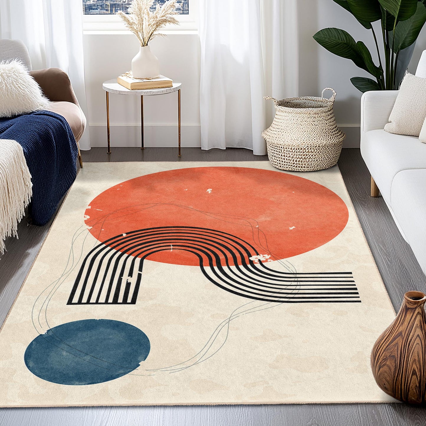 Abstract Geometric Rectangle Rug, Modern Art Area Rug, Boho Decor Carpet, Stylish Home Flooring, Contemporary Design Rug