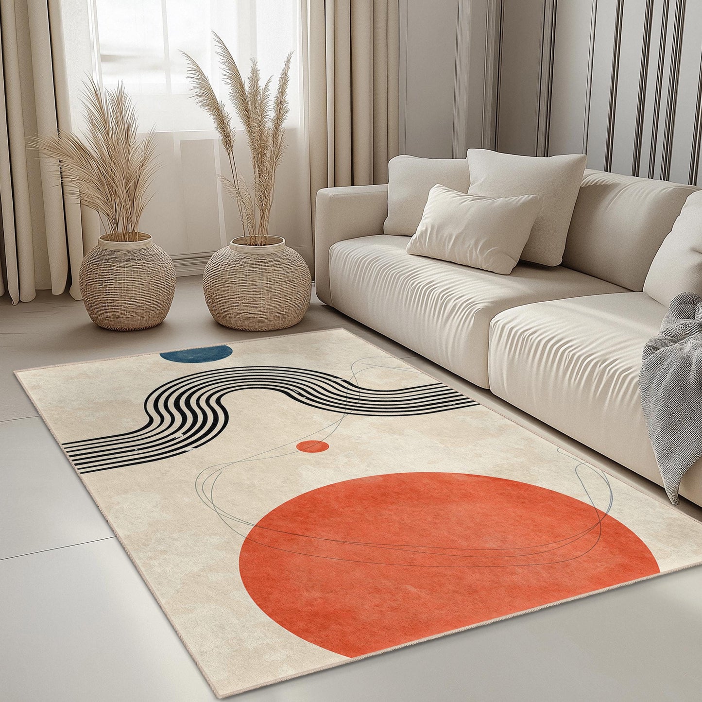Abstract Lines and Shapes Area Rug, Modern Rectangular Carpet for Living Room, Bohemian Home Decor, Stylish Floor Mat