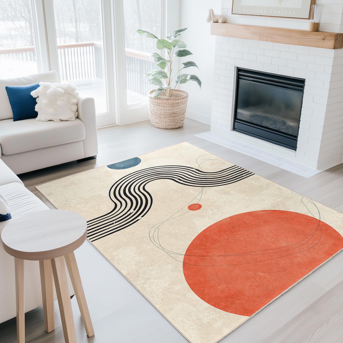 Abstract Lines and Shapes Area Rug, Modern Rectangular Carpet for Living Room, Bohemian Home Decor, Stylish Floor Mat