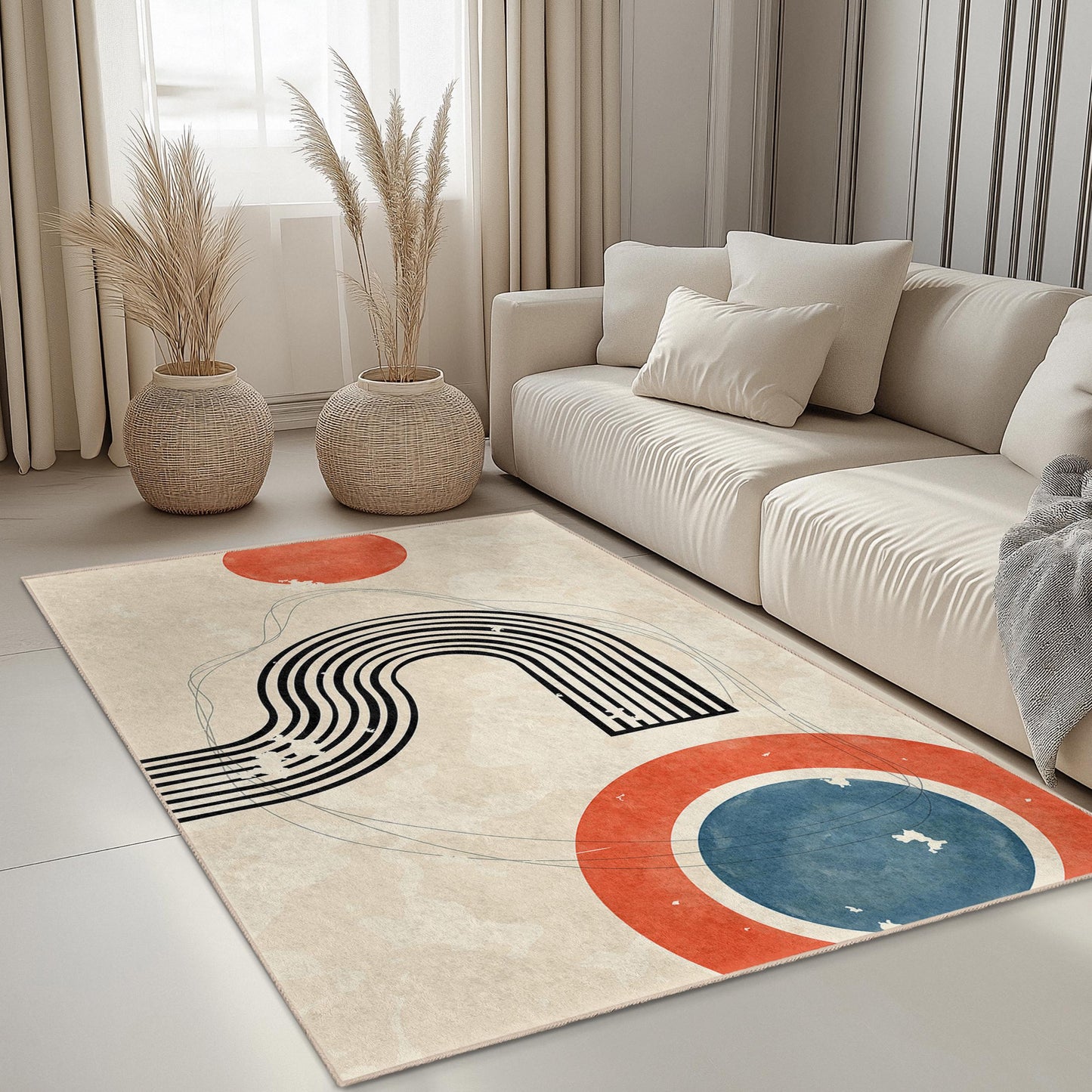 Abstract Geometric Rectangle Area Rug, Modern Art Carpet, Trendy Home Decor, Living Room Rug, Minimalist Design Rug