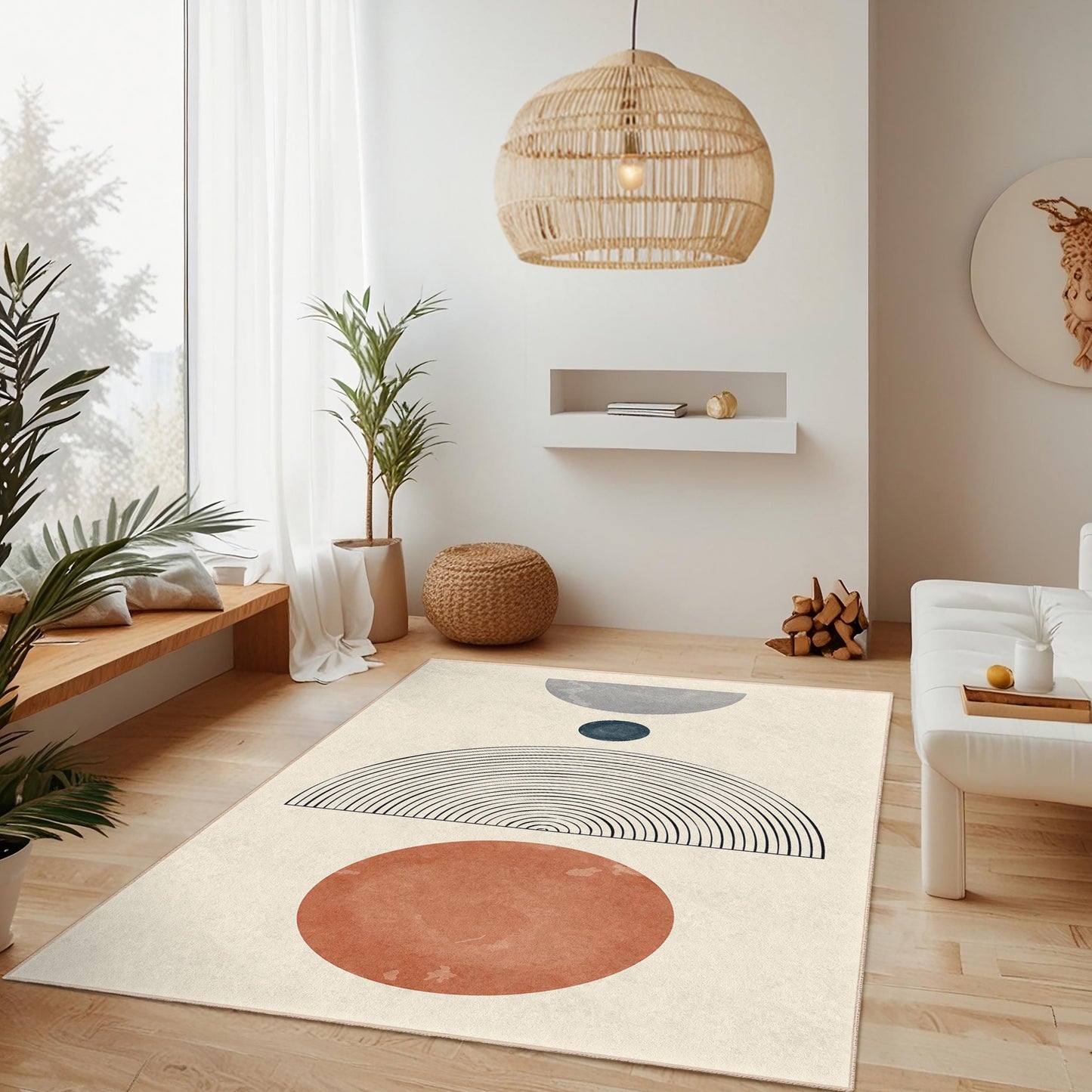 Modern Geometric Rectangle Rug, Abstract Pattern Area Rug, Stylish Living Room Rug, Unique Home Decor, Soft Floor Mat for Any Room
