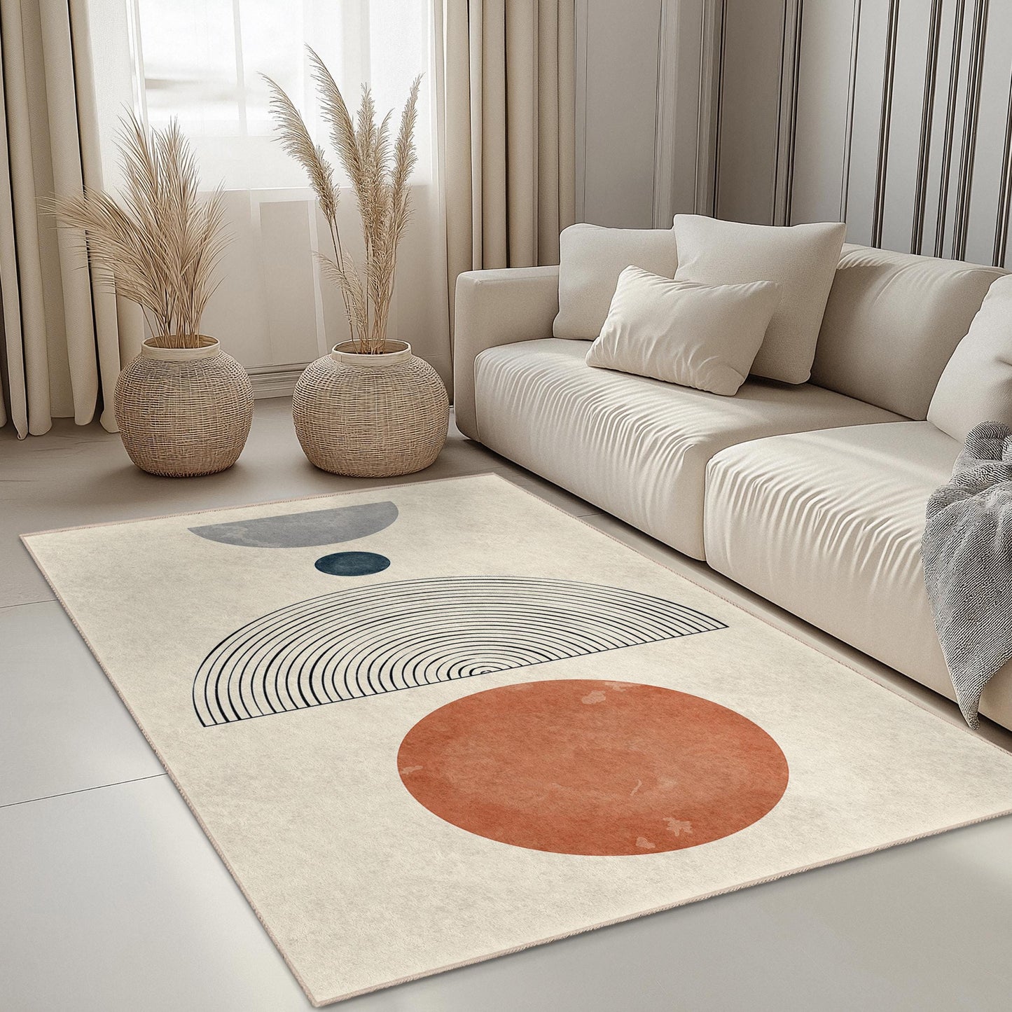 Modern Geometric Rectangle Rug, Abstract Pattern Area Rug, Stylish Living Room Rug, Unique Home Decor, Soft Floor Mat for Any Room