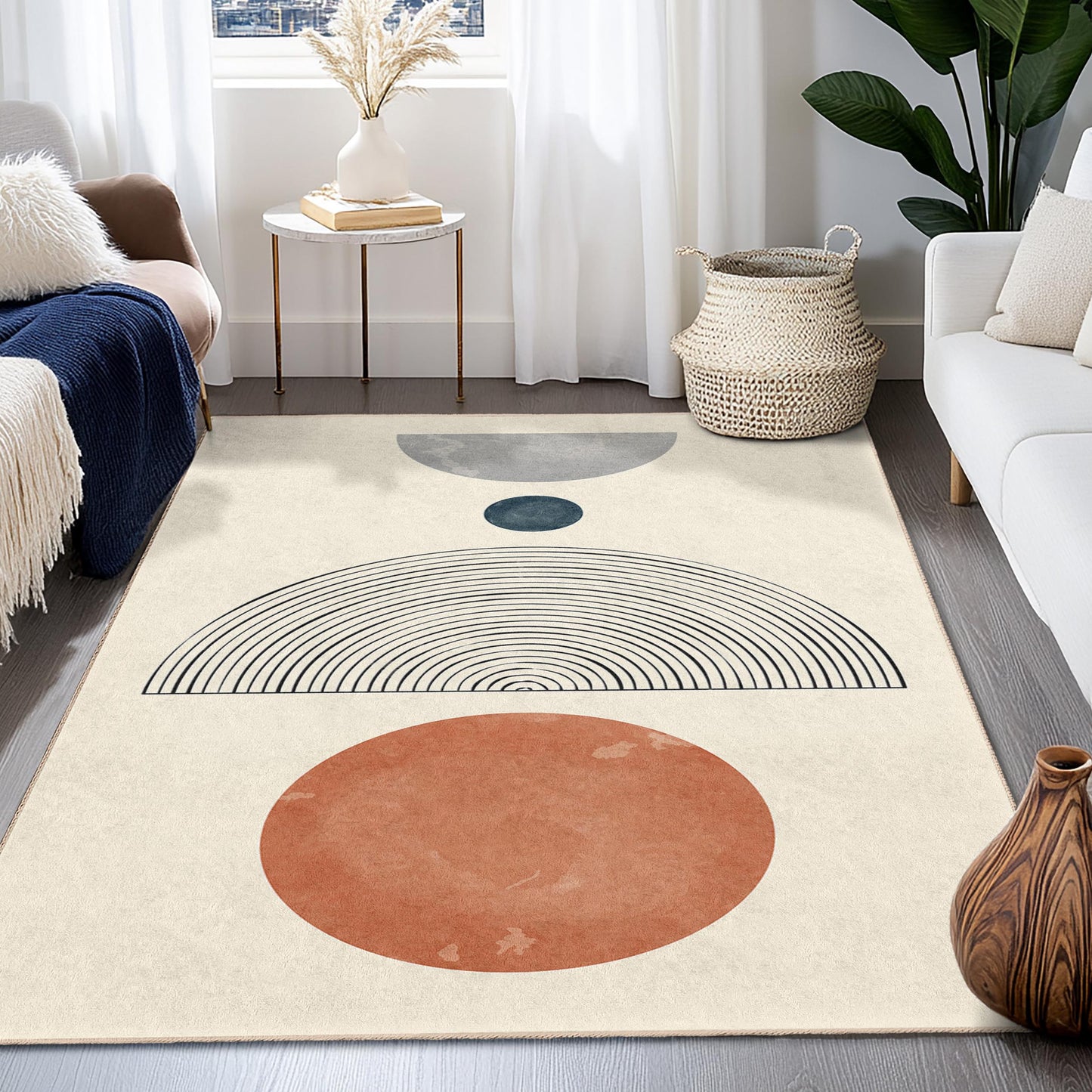 Modern Geometric Rectangle Rug, Abstract Pattern Area Rug, Stylish Living Room Rug, Unique Home Decor, Soft Floor Mat for Any Room