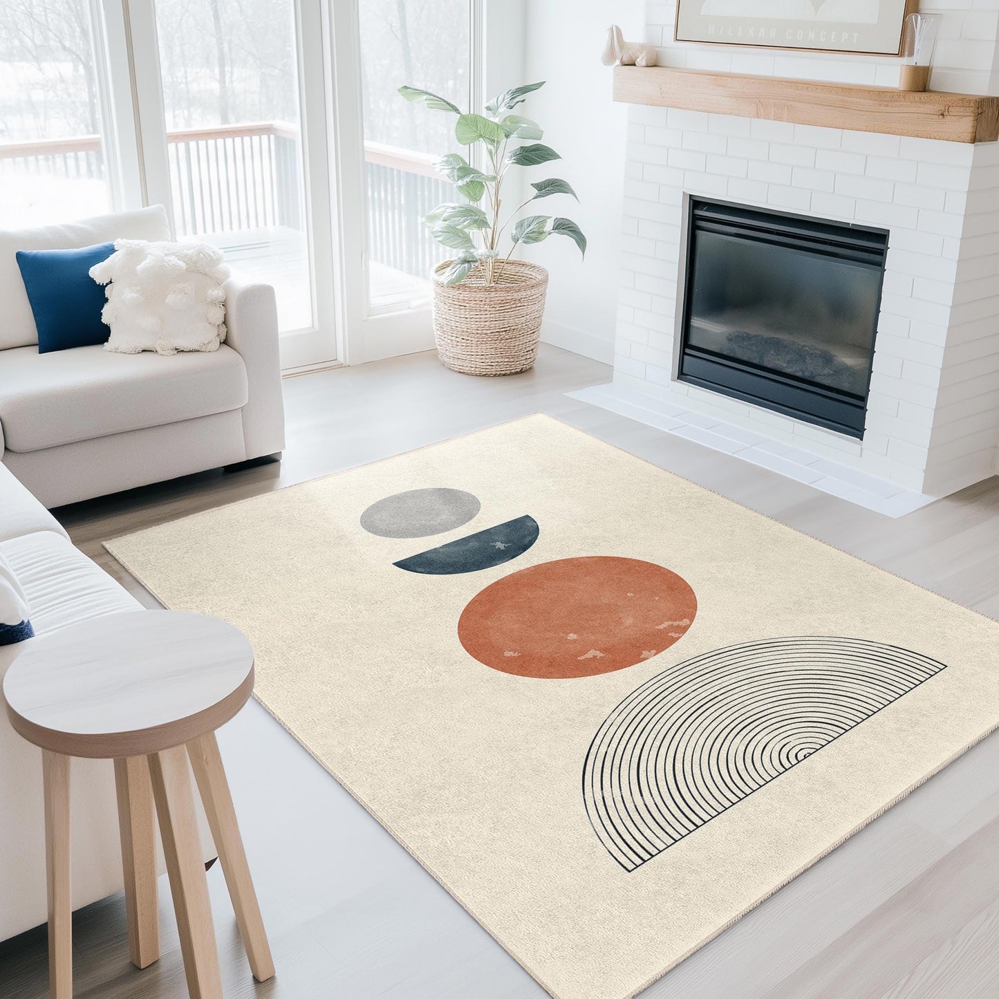 Geometric Circle Pattern Rectangular Area Rug, Modern Abstract Design Rug, Soft Indoor Carpet for Living Room, Bedroom Decor