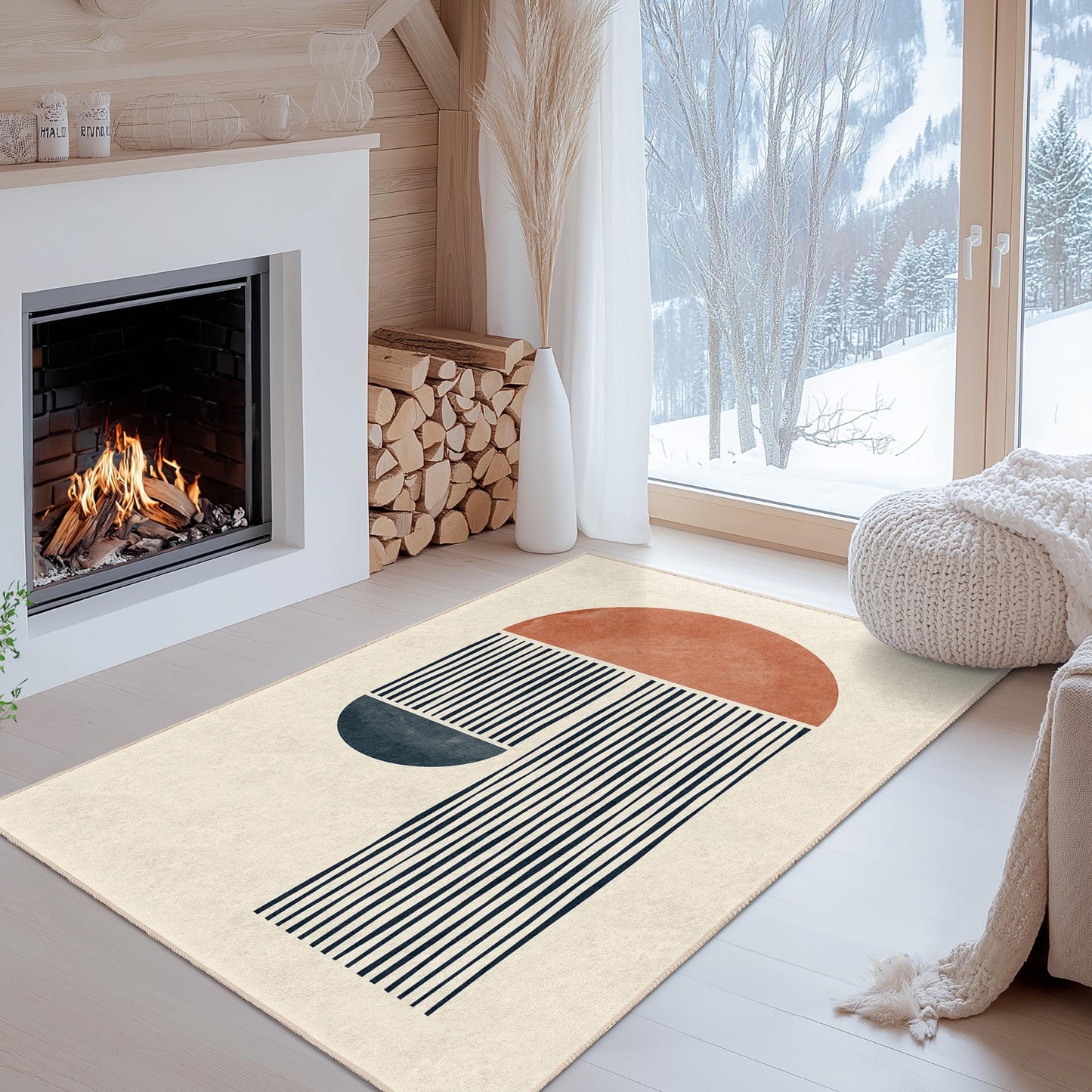 Abstract Geometric Rectangular Area Rug, Modern Minimalist Design Rug, Boho Decor for Living Room, Chic Home Accent Mat