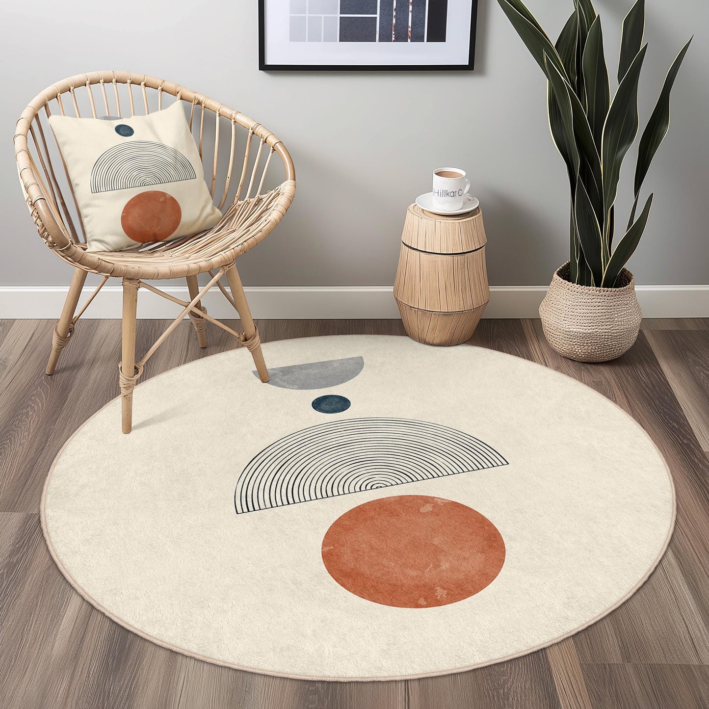 Modern Abstract Round Area Rug, Geometric Design Circle Carpet, Soft Living Room Rug, Boho Decor Round Mat, Stylish Home Accent