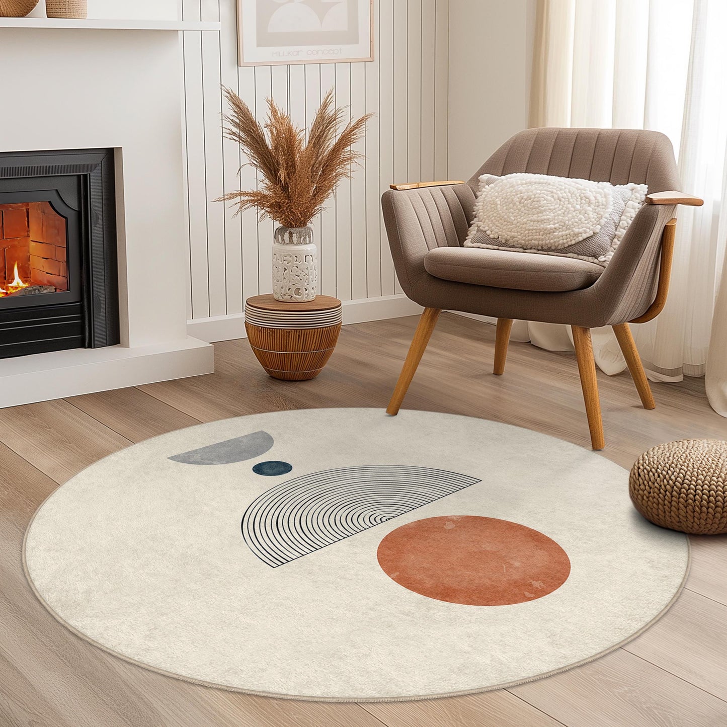 Modern Abstract Round Area Rug, Geometric Design Circle Carpet, Soft Living Room Rug, Boho Decor Round Mat, Stylish Home Accent