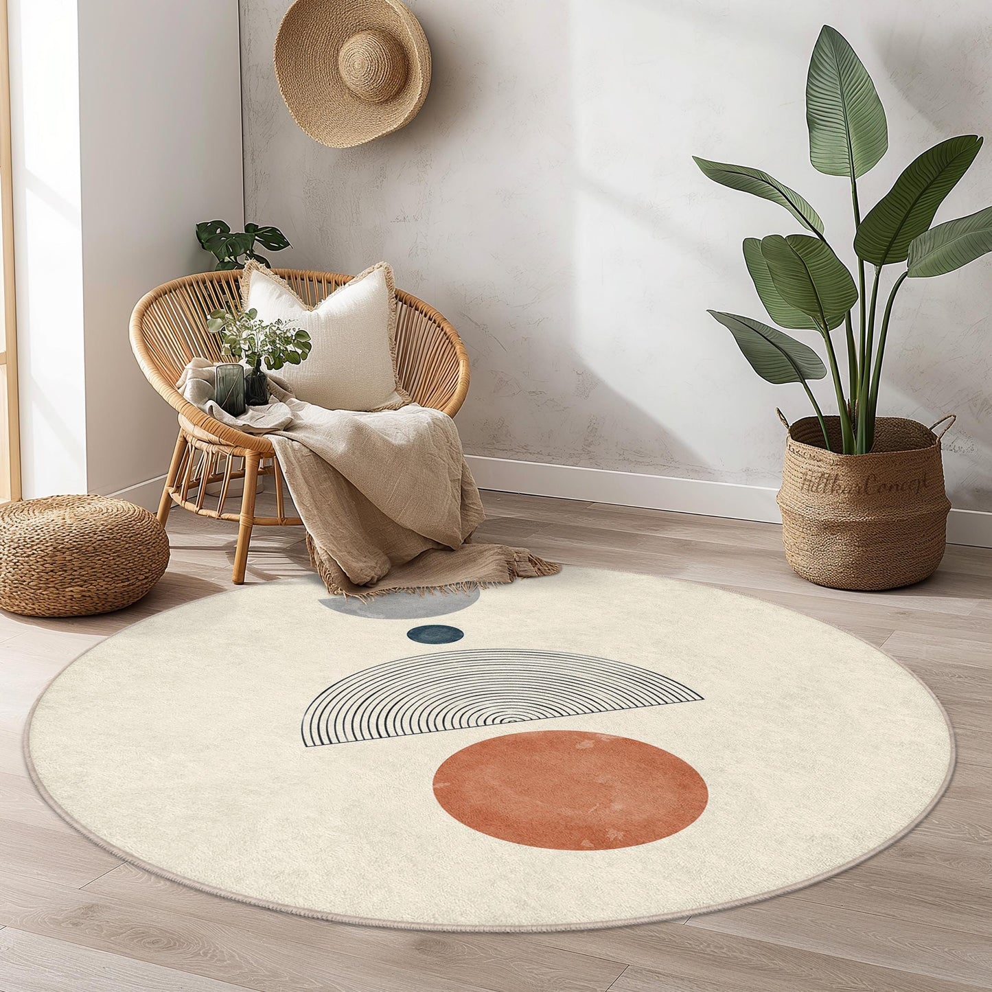 Modern Abstract Round Area Rug, Geometric Design Circle Carpet, Soft Living Room Rug, Boho Decor Round Mat, Stylish Home Accent