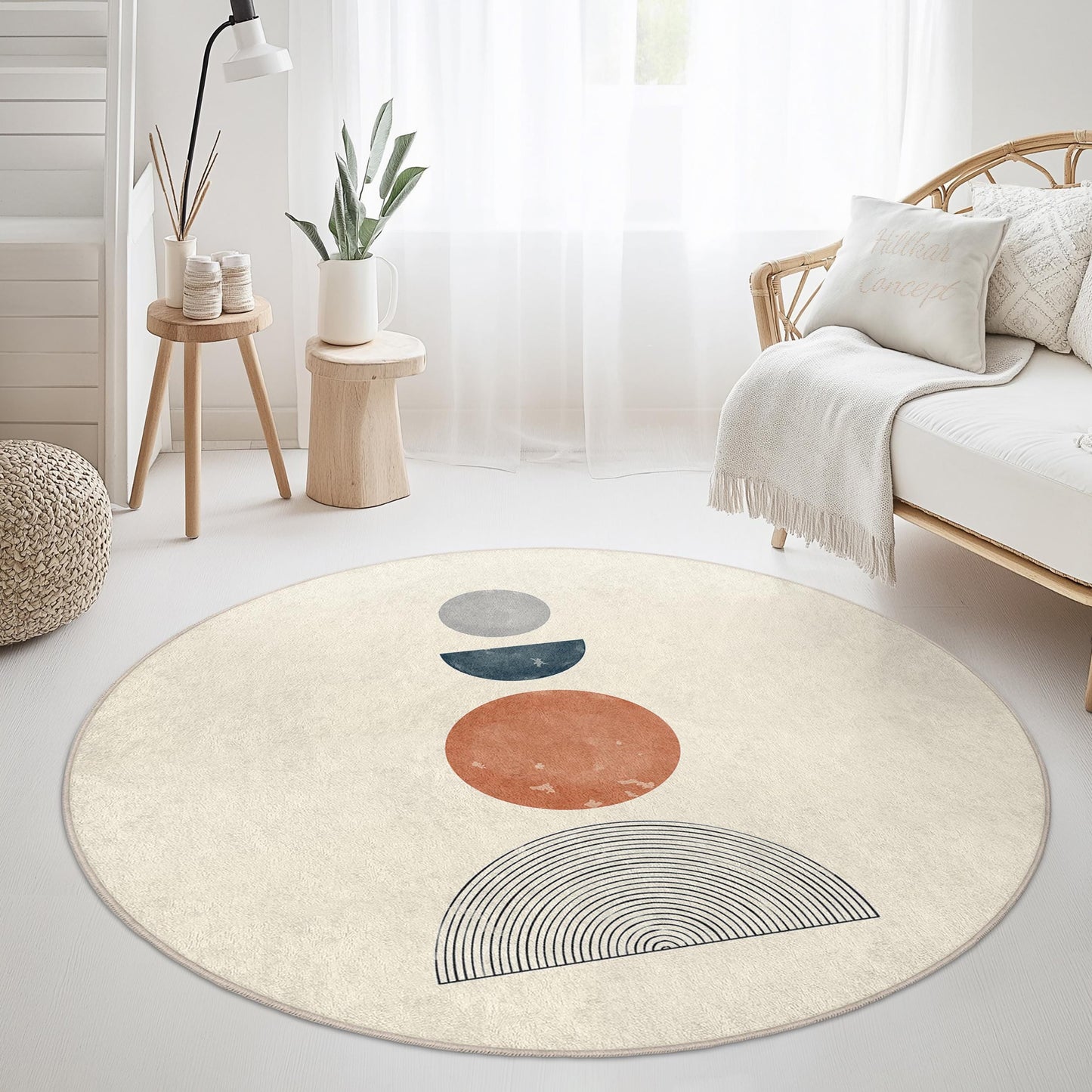 Abstract Round Area Rug, Modern Circular Carpet, Bohemian Home Decor, Soft Round Mat, Unique Living Room Rug, Stylish Round Floor Covering
