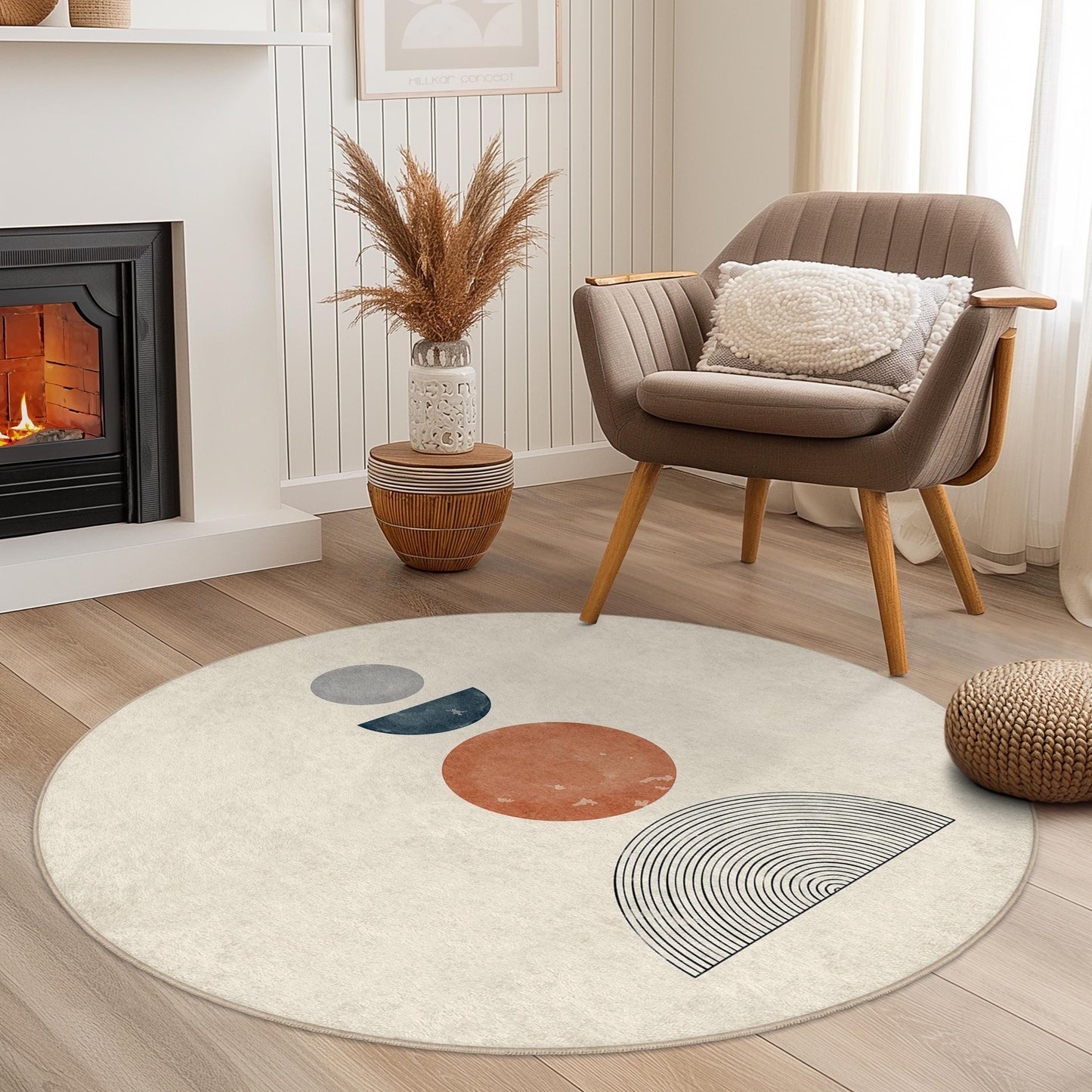 Abstract Round Area Rug, Modern Circular Carpet, Bohemian Home Decor, Soft Round Mat, Unique Living Room Rug, Stylish Round Floor Covering