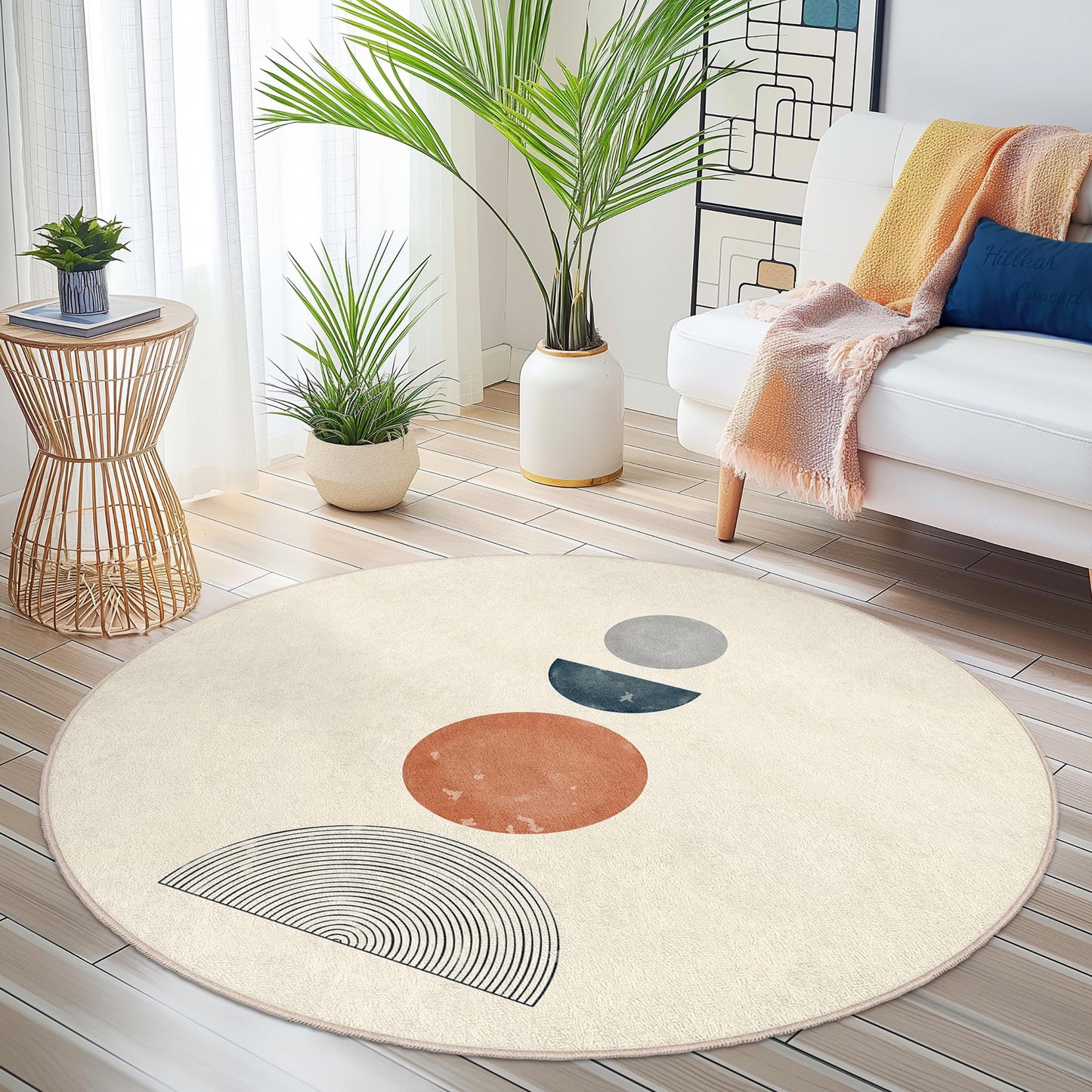 Abstract Round Area Rug, Modern Circular Carpet, Bohemian Home Decor, Soft Round Mat, Unique Living Room Rug, Stylish Round Floor Covering