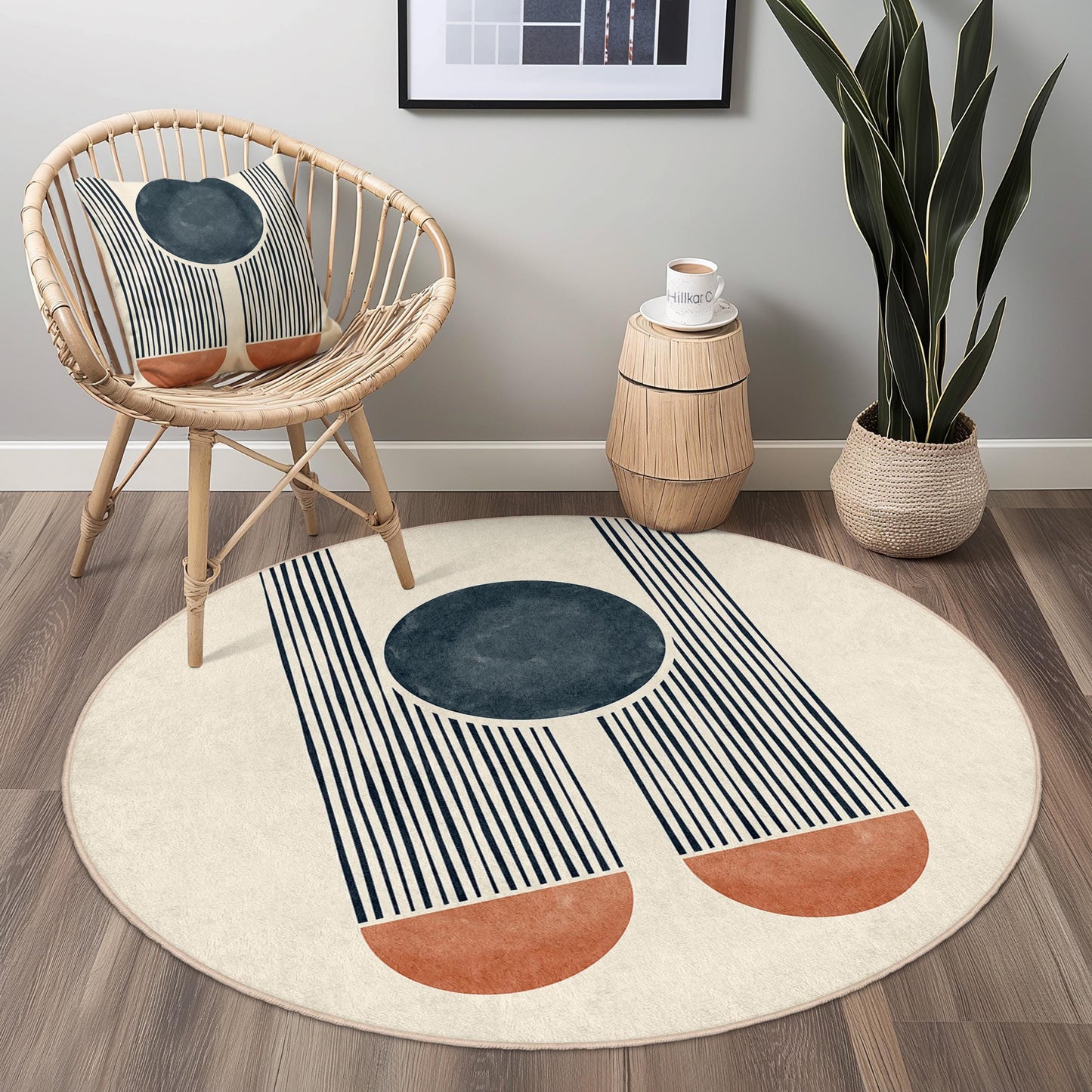 Abstract Round Area Rug, Modern Circular Rug for Living Room, Soft Decorative Carpet, Geometric Design Floor Mat