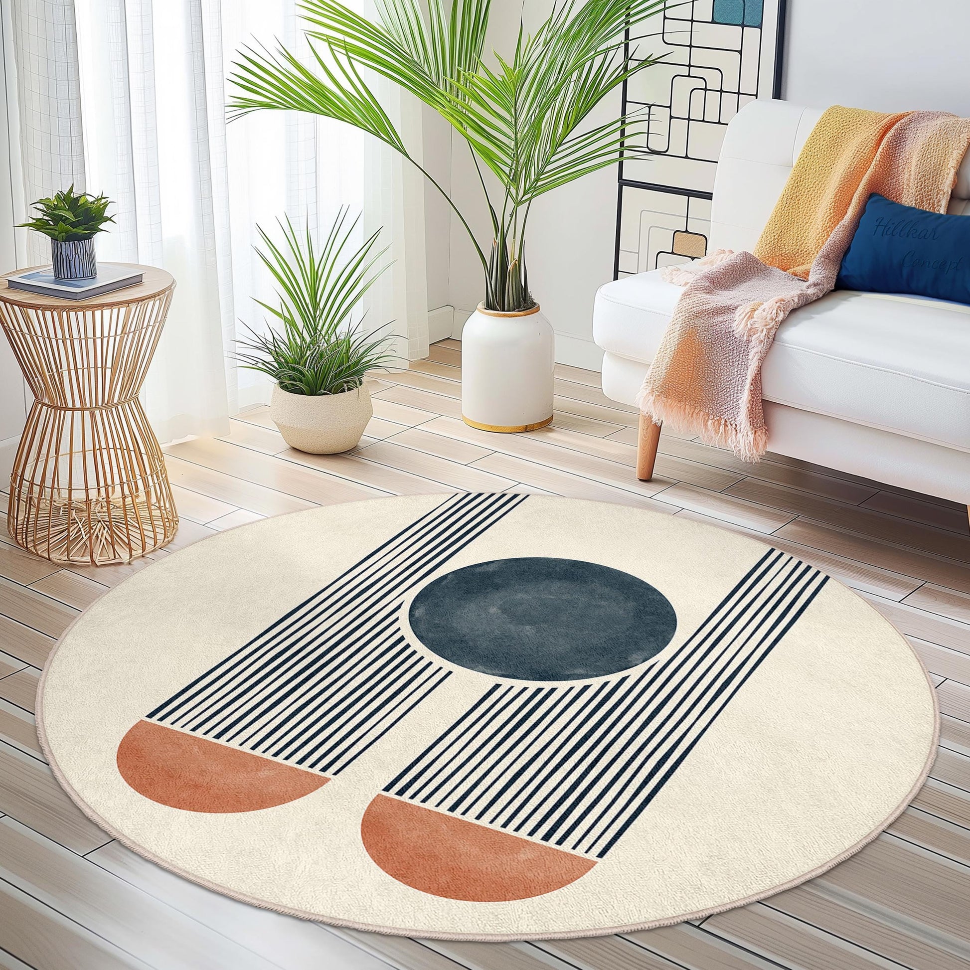 Abstract Round Area Rug, Modern Circular Rug for Living Room, Soft Decorative Carpet, Geometric Design Floor Mat