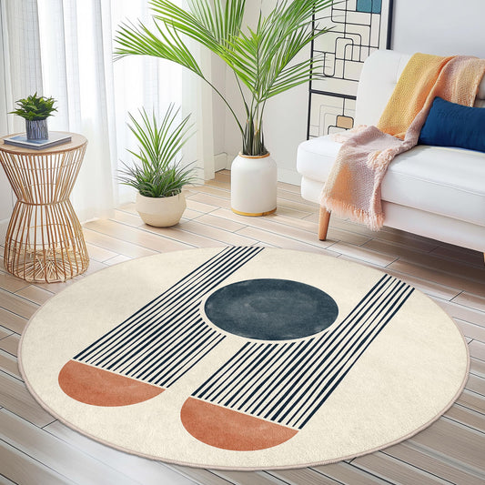 Abstract Round Area Rug, Modern Circular Rug for Living Room, Soft Decorative Carpet, Geometric Design Floor Mat