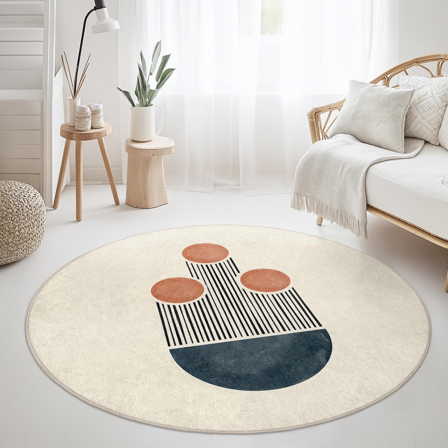Abstract Round Area Rug, Modern Circle Carpet, Bohemian Round Rug, Geometric Home Decor, Living Room Rug, Unique Floor Mat