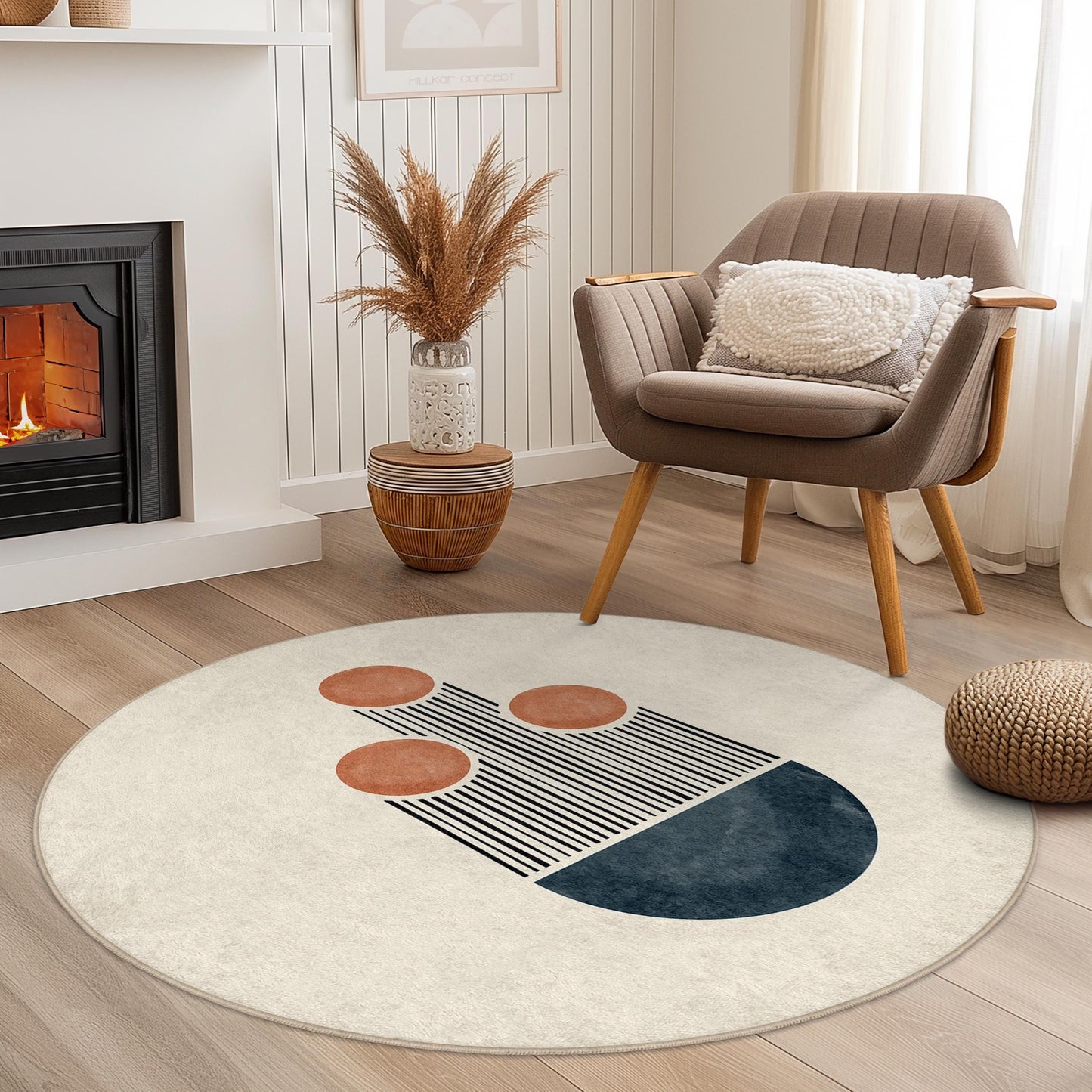 Abstract Round Area Rug, Modern Circle Carpet, Bohemian Round Rug, Geometric Home Decor, Living Room Rug, Unique Floor Mat