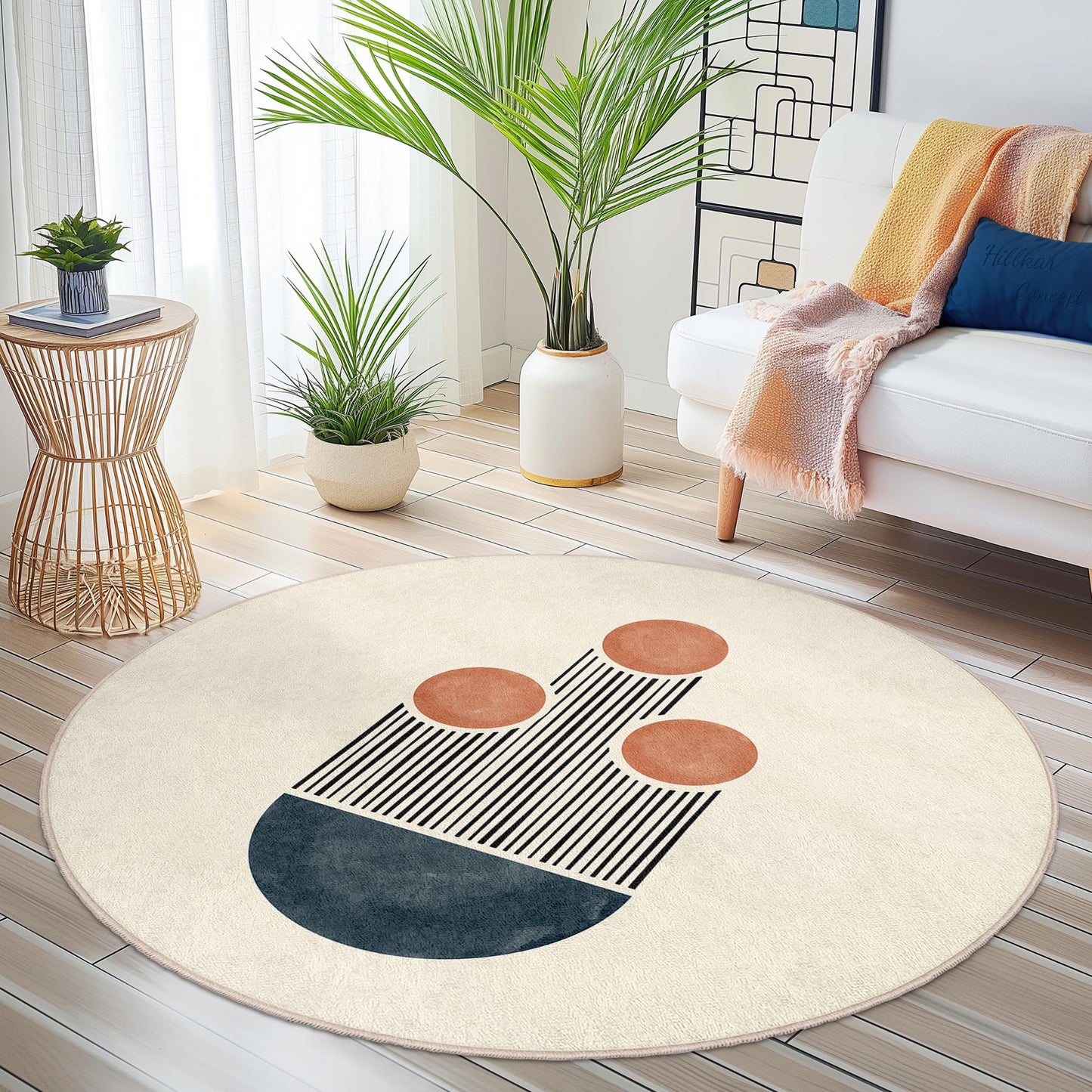 Abstract Round Area Rug, Modern Circle Carpet, Bohemian Round Rug, Geometric Home Decor, Living Room Rug, Unique Floor Mat