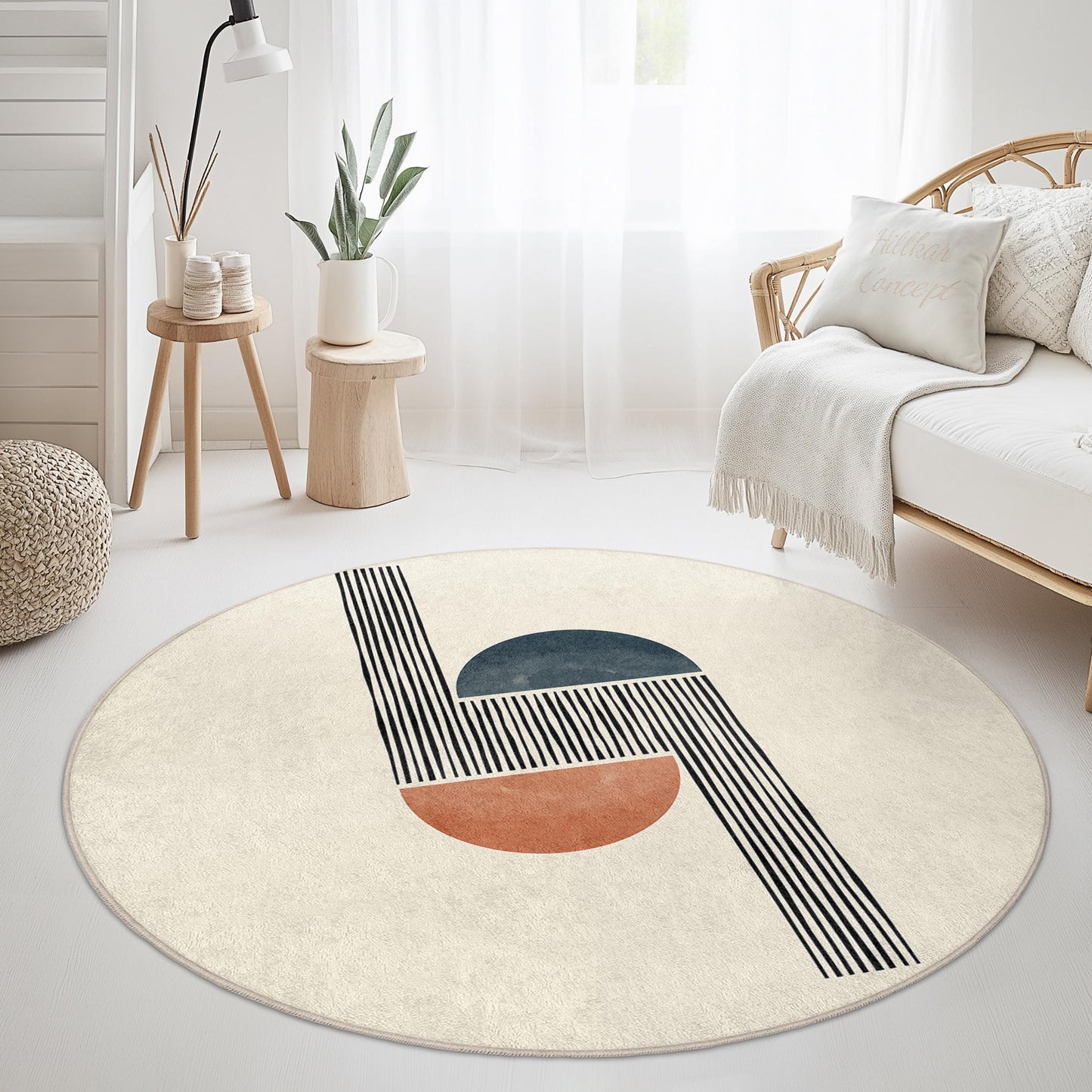 Modern Geometric Round Area Rug, Minimalist Circle Carpet, Abstract Design Floor Mat, Stylish Home Decor, Living Room Rug