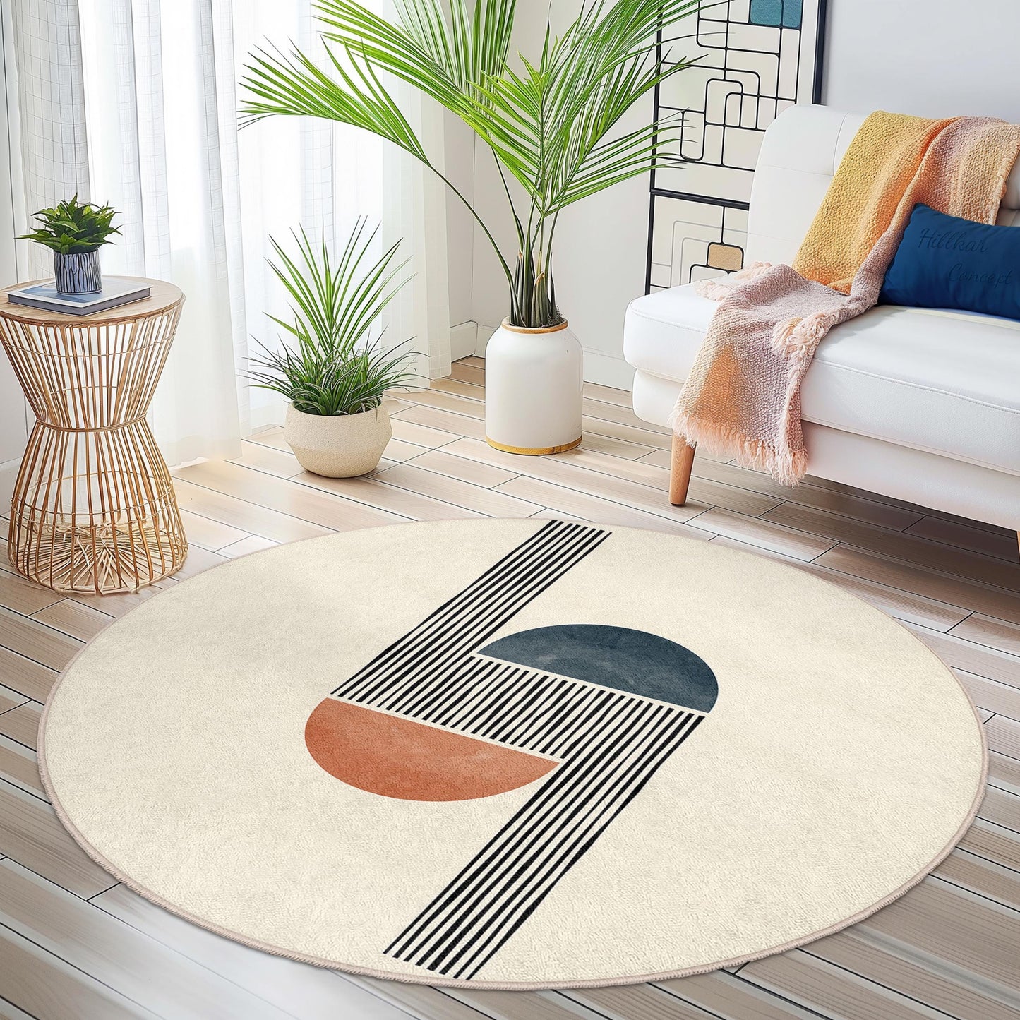 Modern Geometric Round Area Rug, Minimalist Circle Carpet, Abstract Design Floor Mat, Stylish Home Decor, Living Room Rug