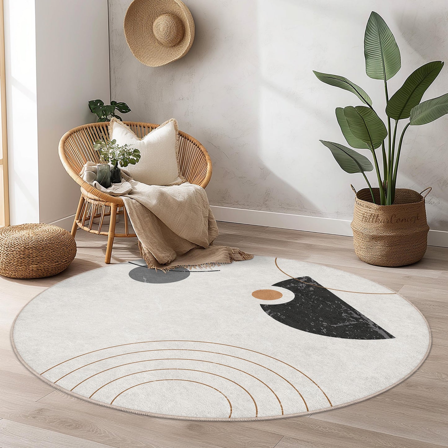 Abstract Round Area Rug, Modern Circle Carpet, Geometric Design Floor Mat, Stylish Home Decor, Living Room Rug, Soft Round Rug