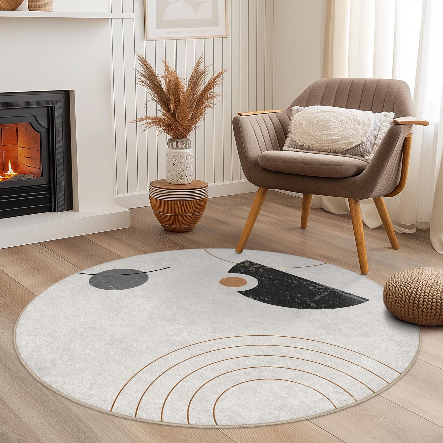 Abstract Round Area Rug, Modern Circle Carpet, Geometric Design Floor Mat, Stylish Home Decor, Living Room Rug, Soft Round Rug