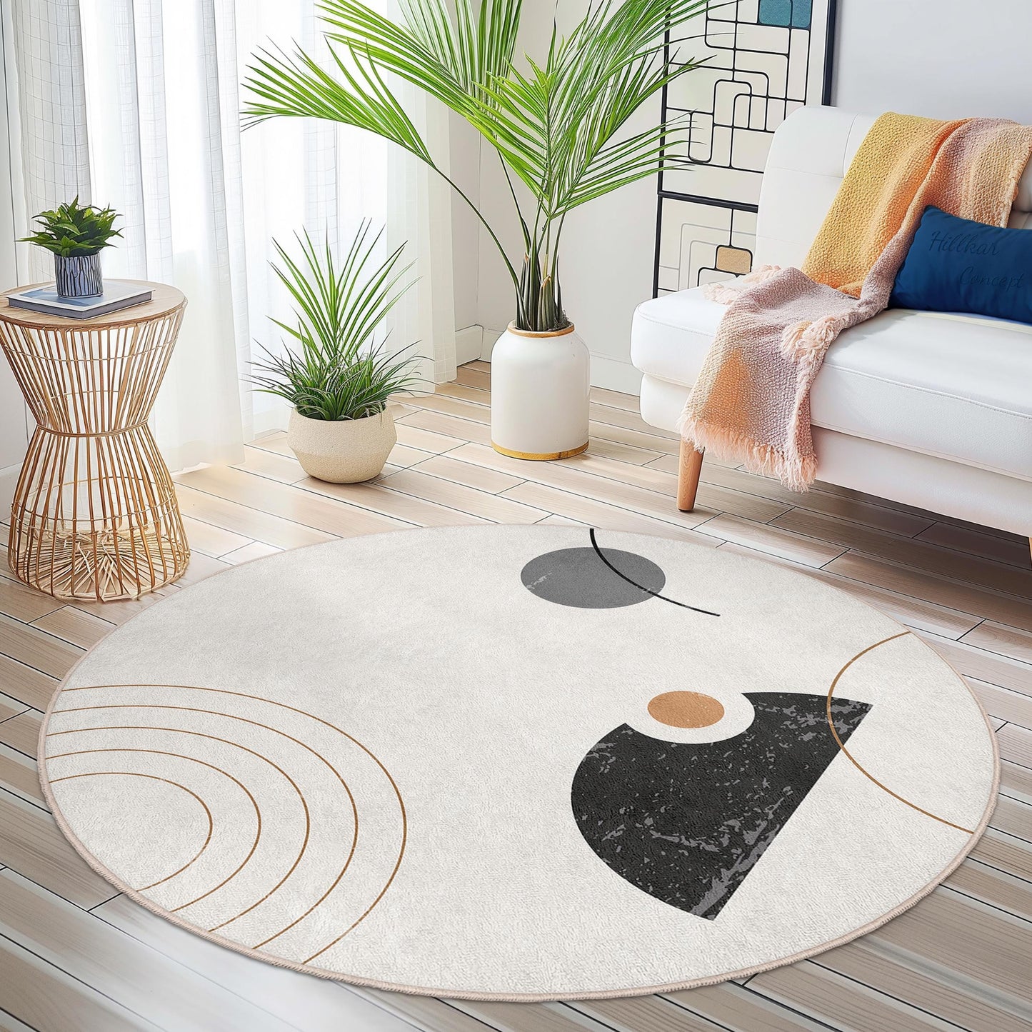 Abstract Round Area Rug, Modern Circle Carpet, Geometric Design Floor Mat, Stylish Home Decor, Living Room Rug, Soft Round Rug