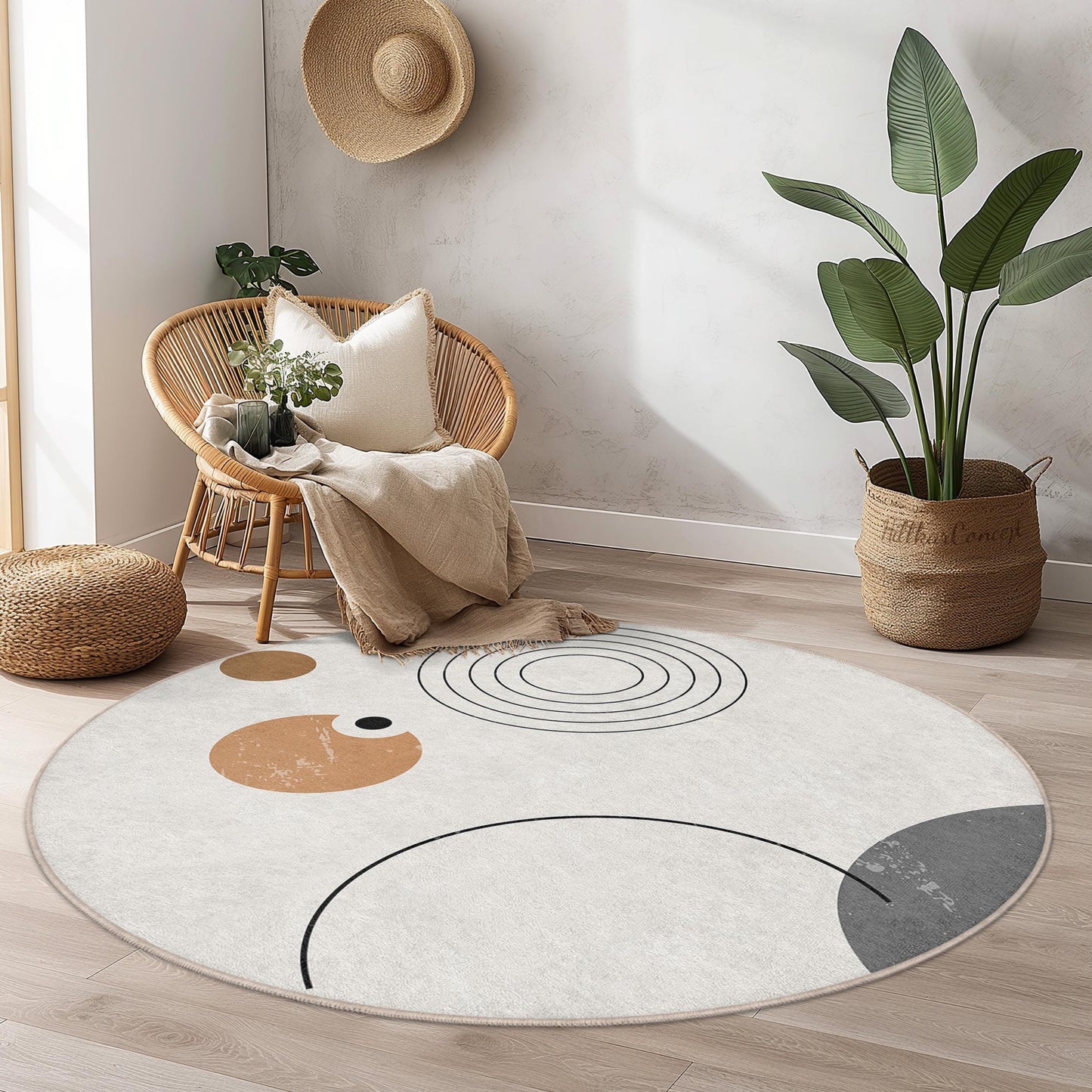 Abstract Geometric Round Area Rug, Modern Circular Carpet, Decorative Round Rug for Home, Trendy Living Room Decor, Stylish Floor Mat