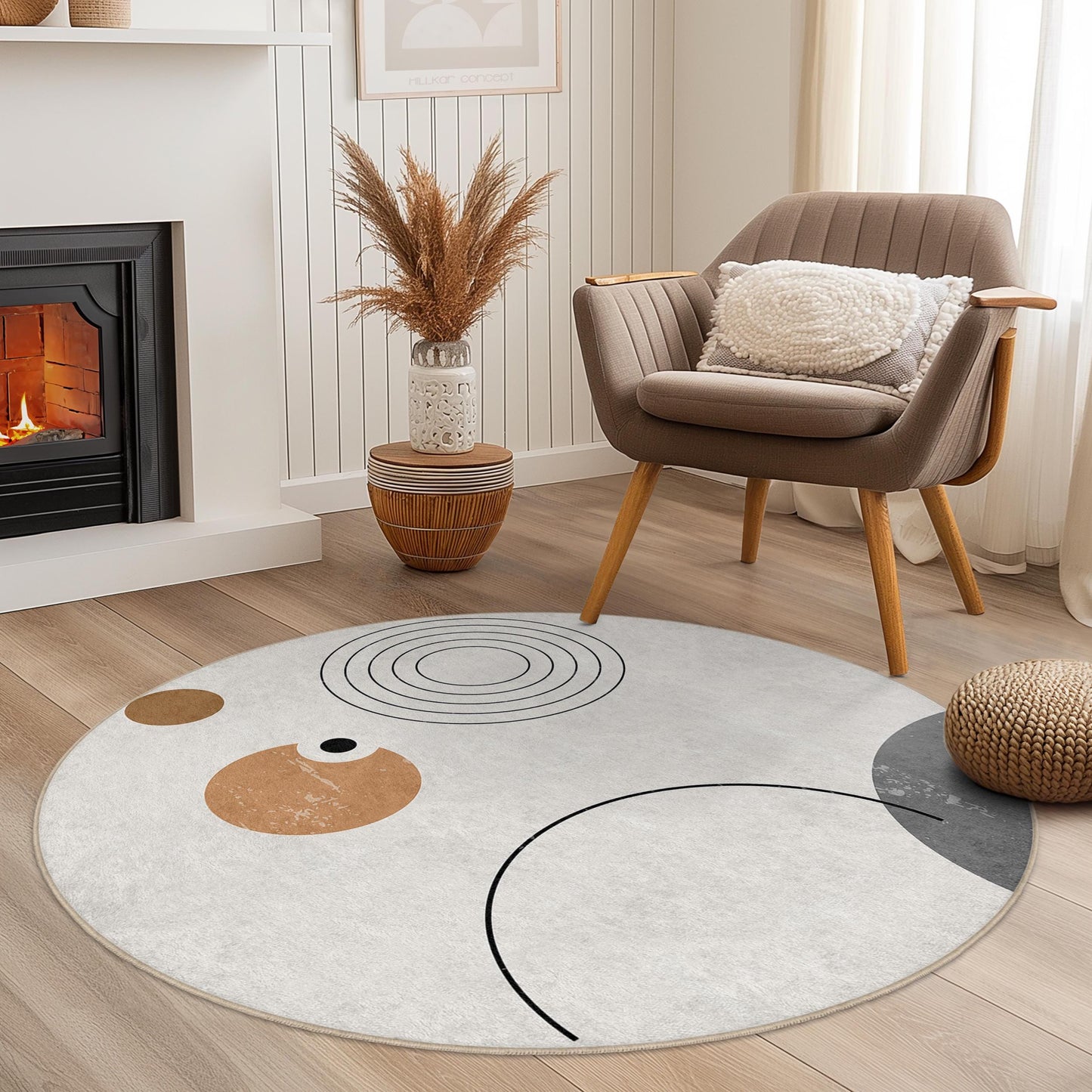 Abstract Geometric Round Area Rug, Modern Circular Carpet, Decorative Round Rug for Home, Trendy Living Room Decor, Stylish Floor Mat