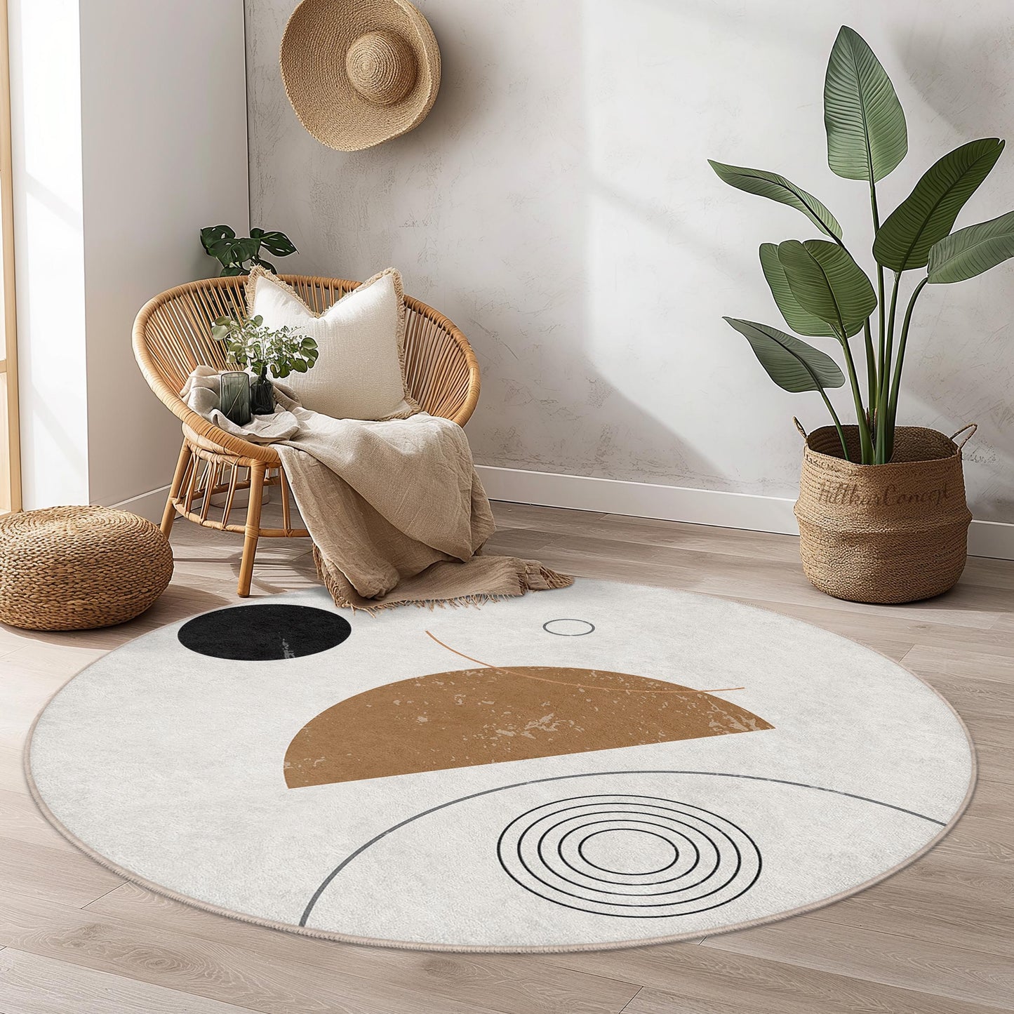 Abstract Circle Design Area Rug, Modern Round Carpet, Minimalist Home Decor, Geometric Pattern Mat, Living Room or Bedroom Rug