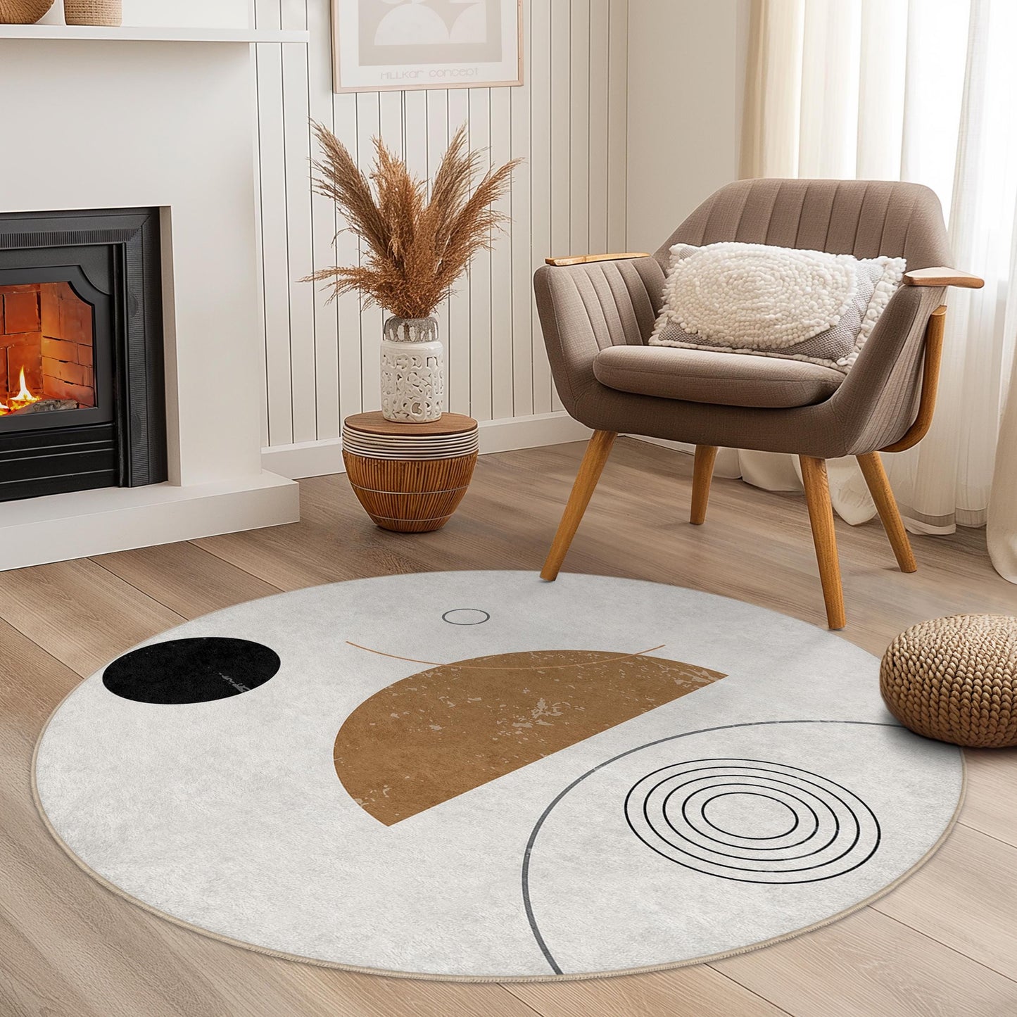 Abstract Circle Design Area Rug, Modern Round Carpet, Minimalist Home Decor, Geometric Pattern Mat, Living Room or Bedroom Rug