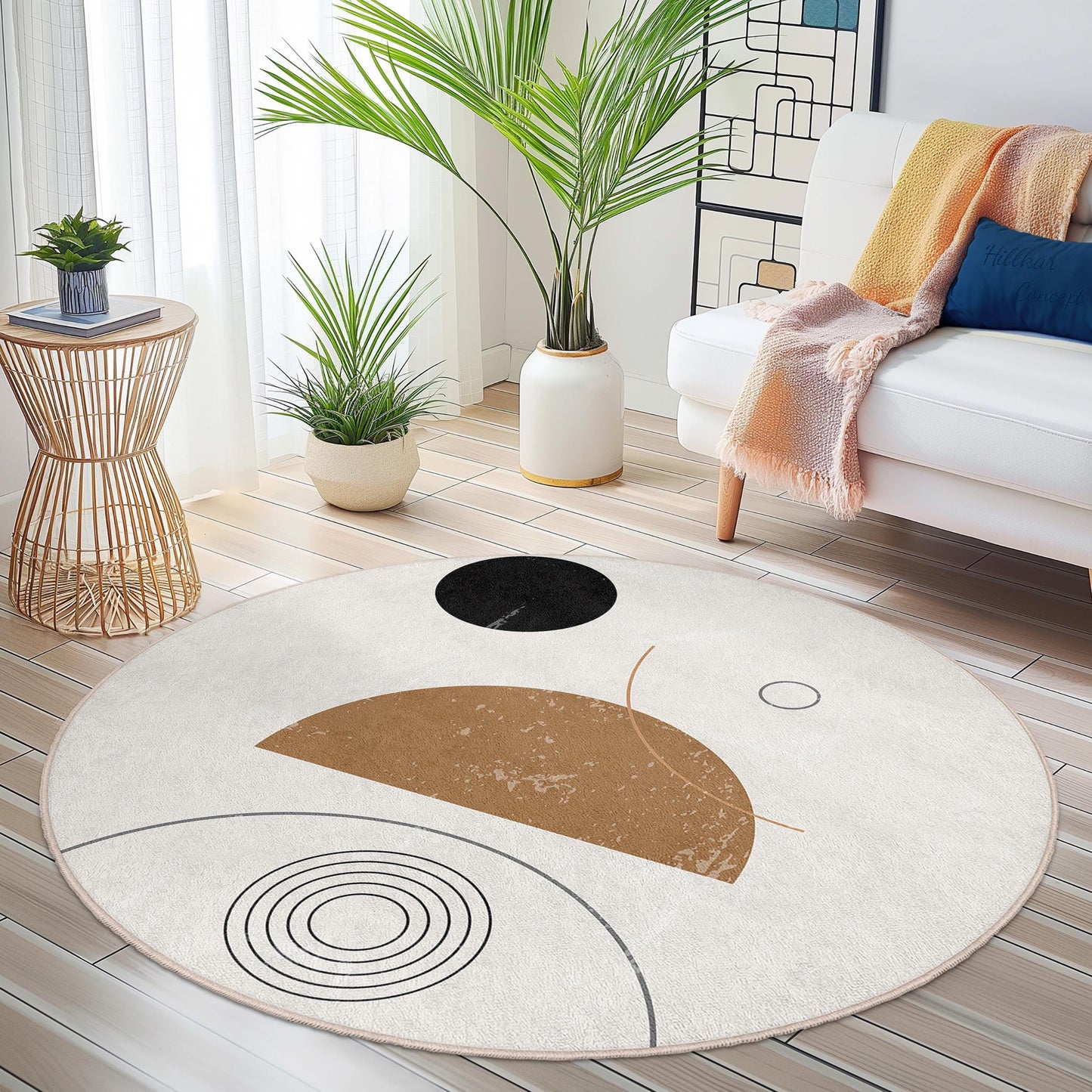 Abstract Circle Design Area Rug, Modern Round Carpet, Minimalist Home Decor, Geometric Pattern Mat, Living Room or Bedroom Rug