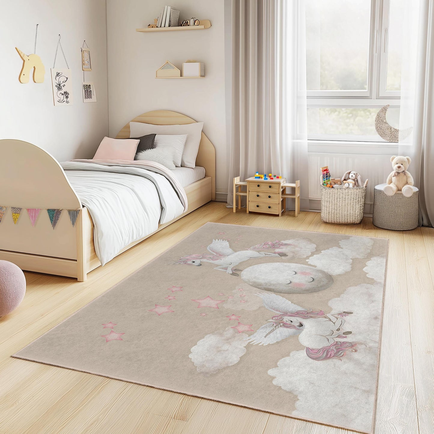 Dreamy Unicorns Rectangular Kids Rug, Magical Unicorn Carpet, Child Room Decor, Nursery Rug, Fantasy Themed Play Mat