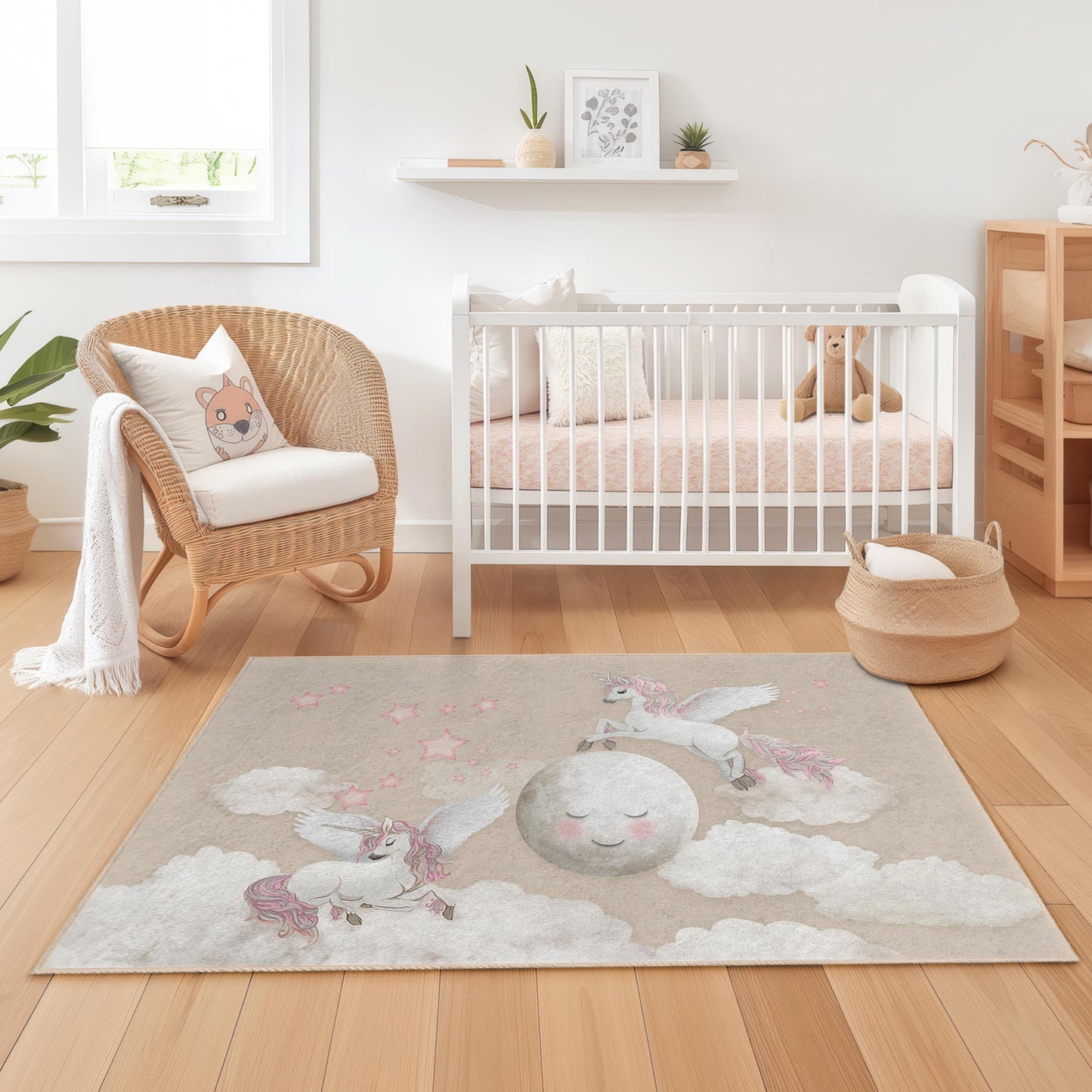 Dreamy Unicorns Rectangular Kids Rug, Magical Unicorn Carpet, Child Room Decor, Nursery Rug, Fantasy Themed Play Mat