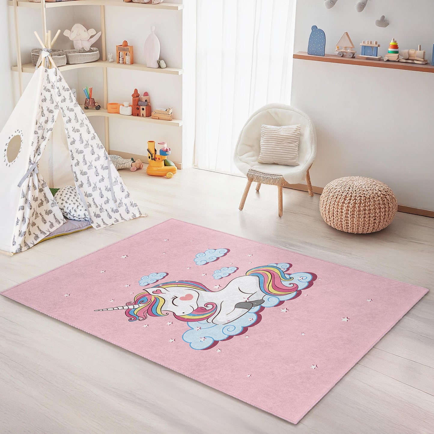 Unicorn Dreams Rectangular Kids Rug, Cute Unicorn Carpet, Playroom Decor, Toddler Room Rug, Magical Kids Room Rug