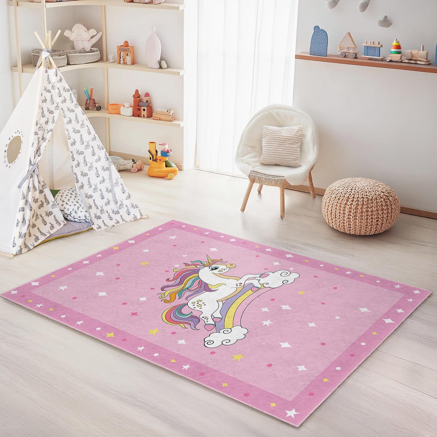Magical Unicorn Kids Rug, Rainbow Unicorn Play Mat, Cute Kids Room Carpet, Unicorn Room Decor, Soft Rectangle Rug for Girls