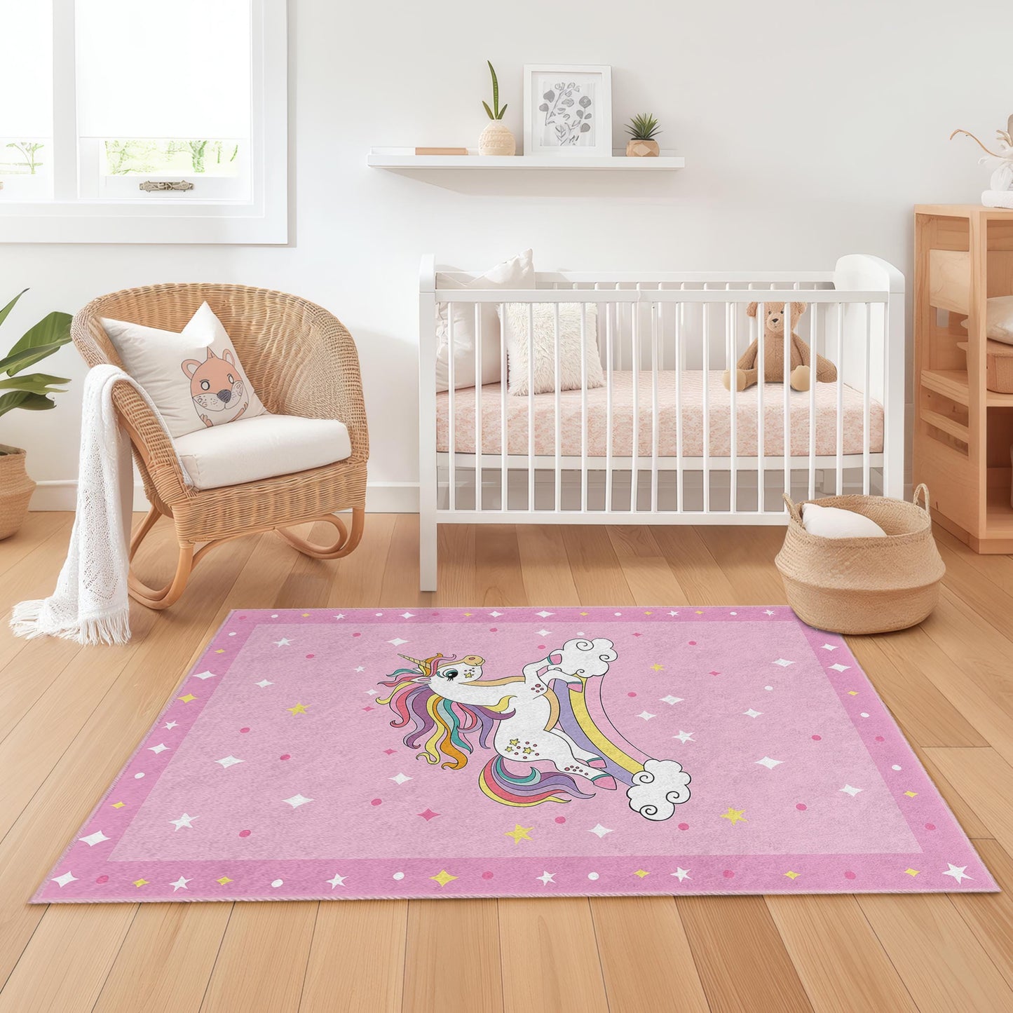 Magical Unicorn Kids Rug, Rainbow Unicorn Play Mat, Cute Kids Room Carpet, Unicorn Room Decor, Soft Rectangle Rug for Girls