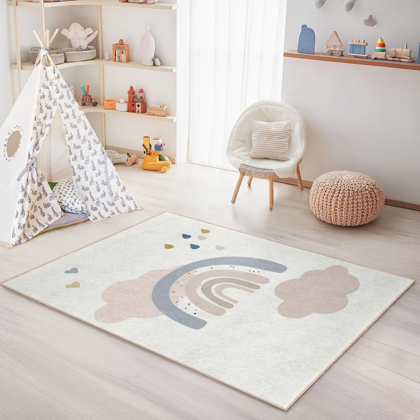 Pastel Rainbow Soft Rectangular Kids Rug, Colorful Rainbow Carpet, Nursery Decor, Playroom Rug, Kids Room Carpet